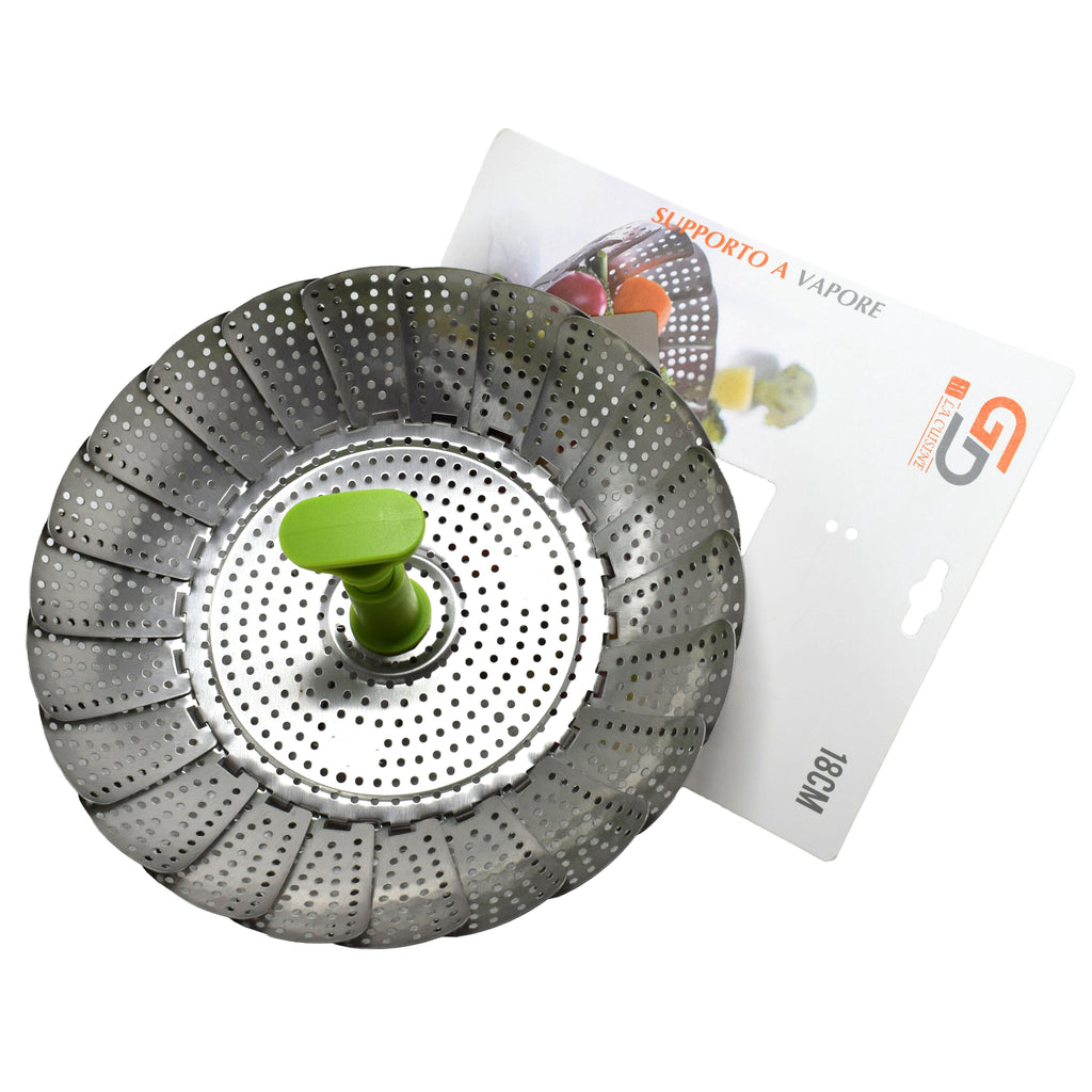 GD LA CUISINE Supporto a Vapore in Acciaio con Manico – Cestello per Cottura a Vapore per Gyoza, Bao, Verdure, Pesce e Ravioli – 14 cm / 18 cm