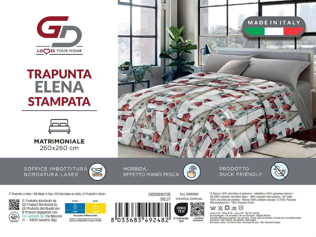 GD LOVES YOUR HOME Trapunta Leggera Matrimoniale Invernale 260×260 cm – MADE IN ITALY, Microfibra Mano Pesca, Anallergica e Duck Friendly – Coperta Imbottita con Bordatura Laser, Fantasie Stampate