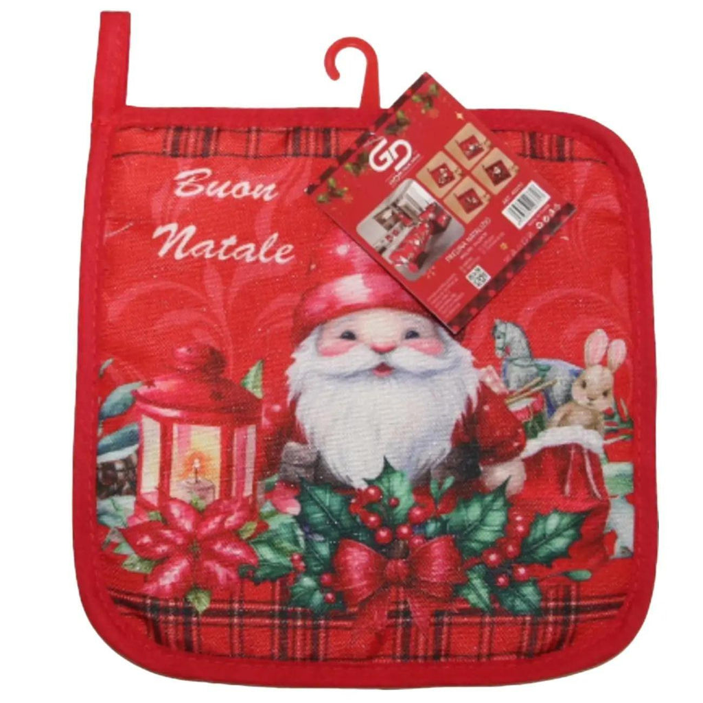 GD LOVES XMAS Presina Natalizia 19×19 cm  Decorazione Cucina Natale – Guanto Termico Quadrato in Tessuto Resistente con Gancio – 4 Fantasie Coordinate