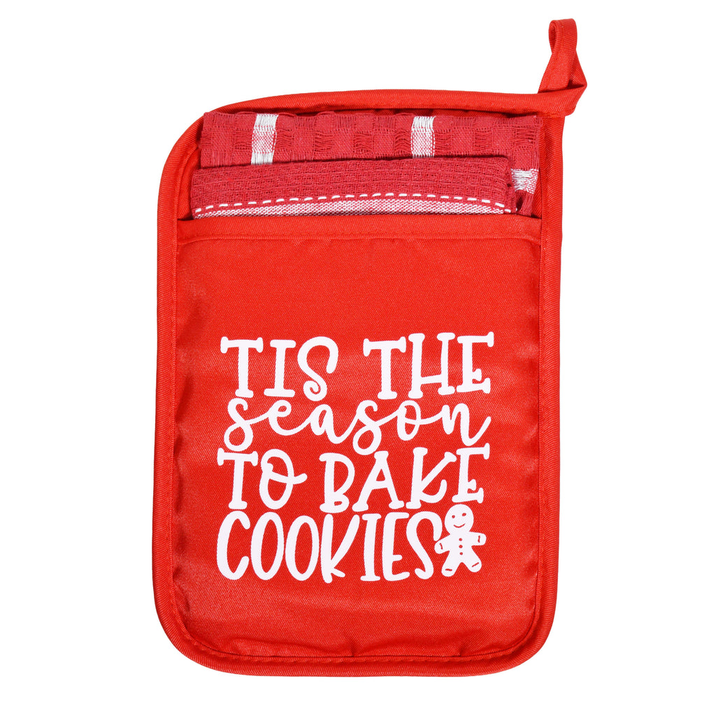 GD LOVES XMAS Set da Cucina Natalizio Presine + 2 Strofinaccio Scozzese 85% Cotone 45×65 cm 4 Fantasie con Gancio