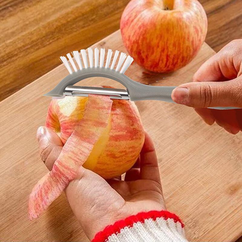 GD LA CUISINE Pelapatate 3 in 1 con Spazzola e Punta Affilata | Pulisce, Pela e Rimuove le Imperfezioni da Frutta e Verdura 18 CM