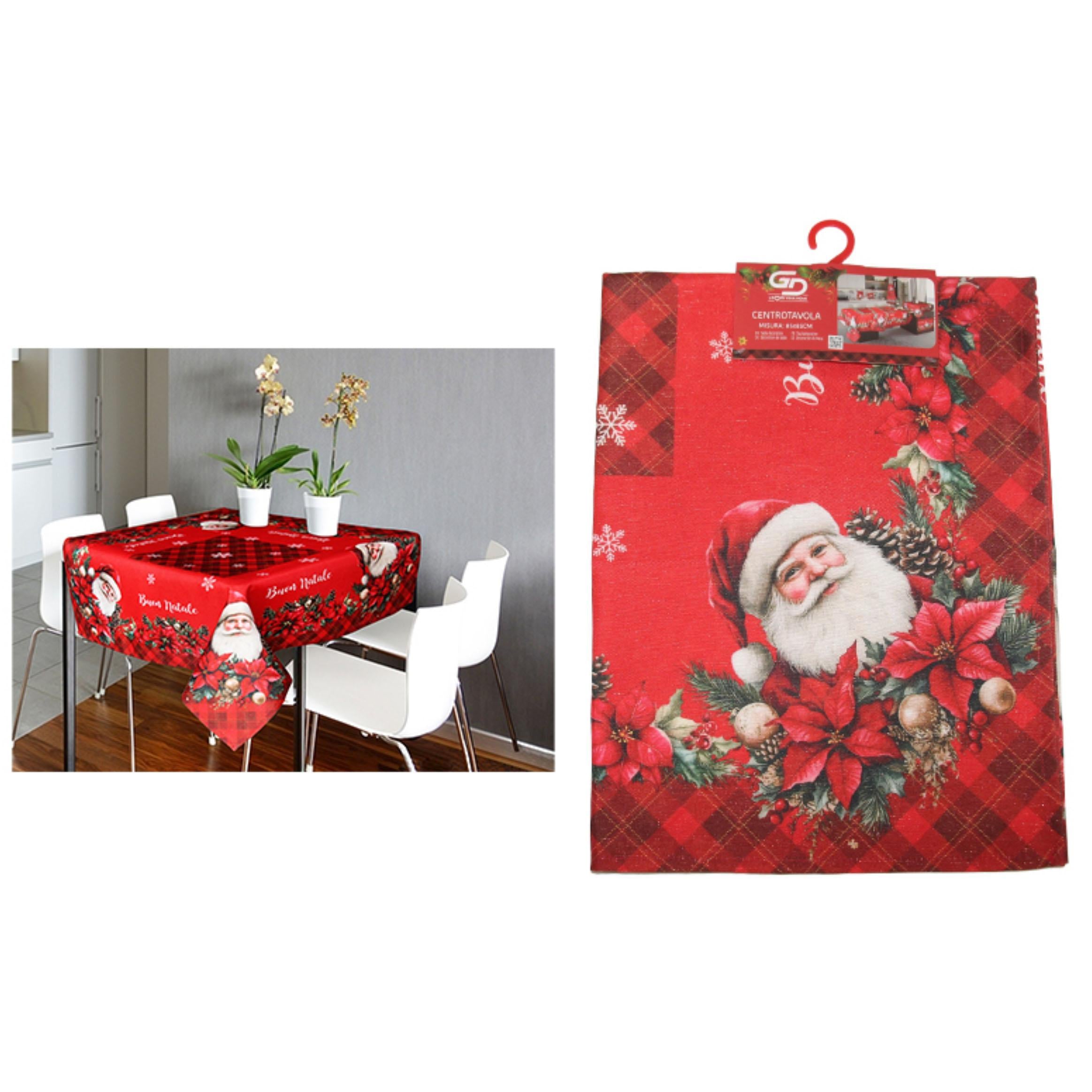 GD LOVES XMAS Tovaglia Natalizia 85x85 cm Decorazione Tavola Festiva in Stile Elegante con Dettagli Oro e Argento