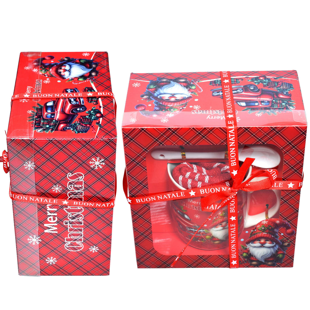 GD LOVES XMAS Set Regalo Natalizio  con Tazza, Sottobicchiere e Strofinaccio in Cotone | Confezione Regalo in Scatola Decorata – Idea Regalo di Natale per Casa e Cucina