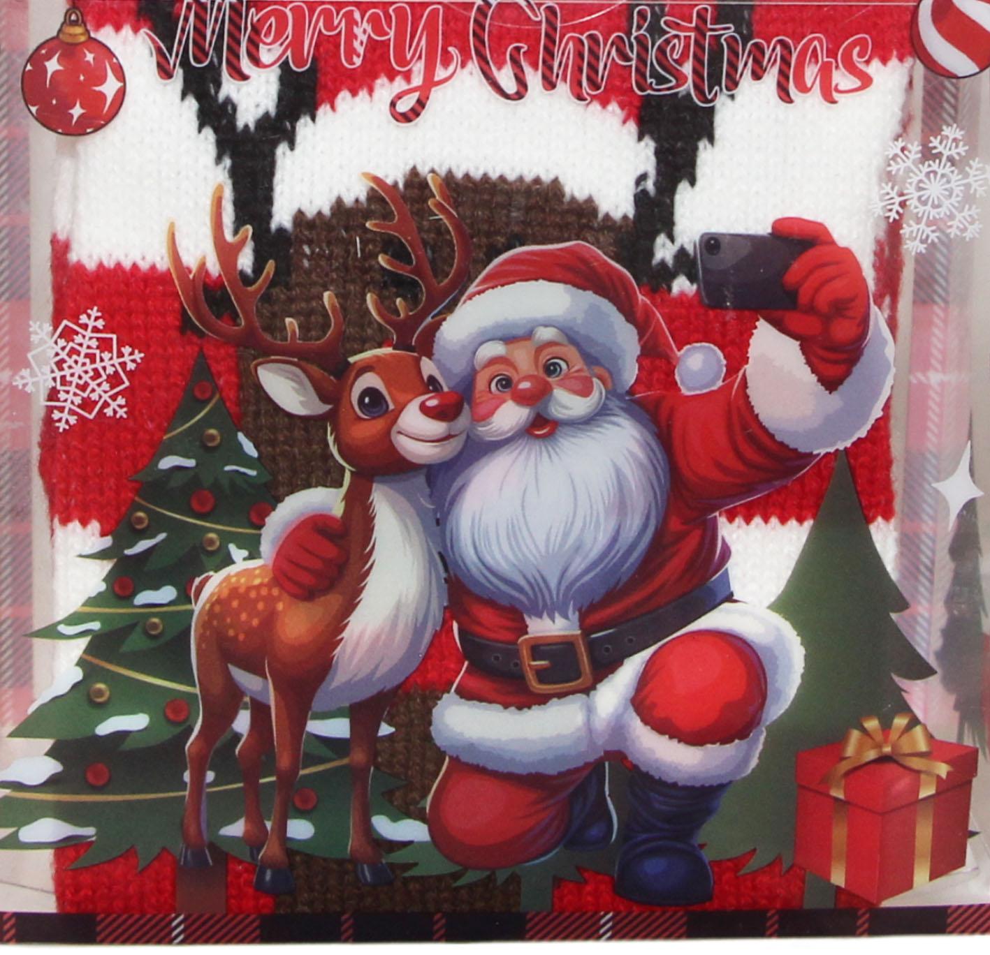 GD LOVES XMAS Set Regalo 2 Calzini Lunghi Natalizi in Scatola Decorata  | Morbidi e Caldi in Maglia – Fantasie Natalizie Babbo Natale & Renna