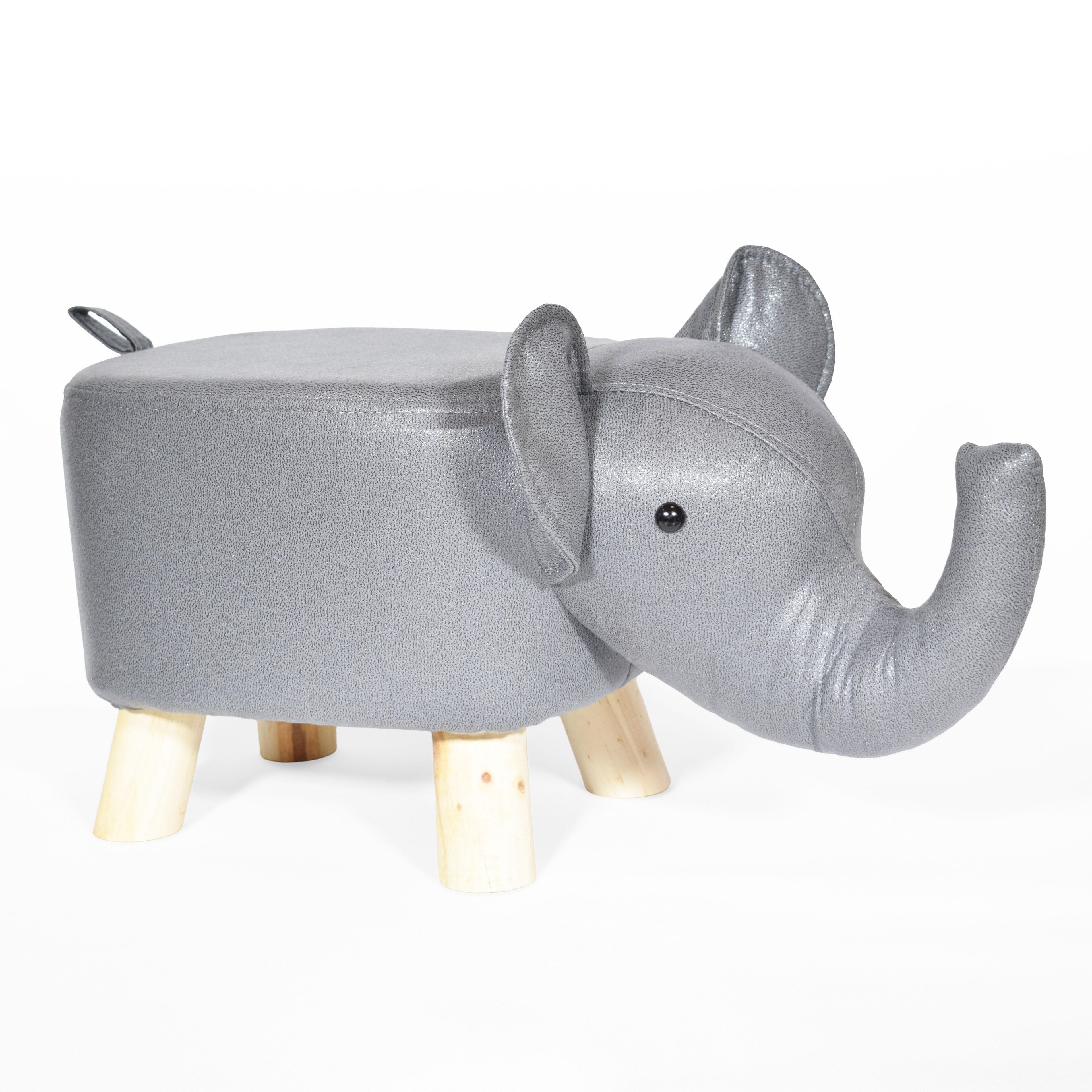GD LOVES YOUR HOME Pouf Elefante H25 cm con gambe in legno | Sgabello animaletto imbottito, ideale come poggiapiedi e decoro per cameretta o salotto – 52 × 23 × H25 cm – 4 colori: Giallo, Grigio Basalto, Grigio Chiaro, Bianco panna