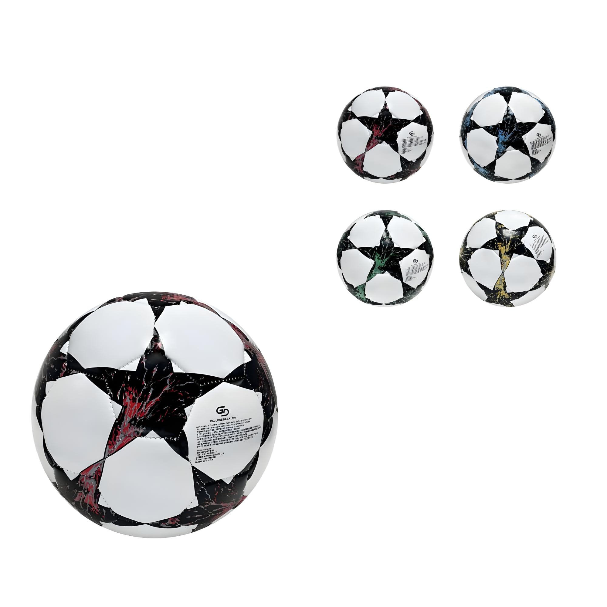 Generico Pallone da Calcio con Design a Stelle, Bianco e Nero, 320g, Taglia 5, 4 Colori Assortiti, Cuoio