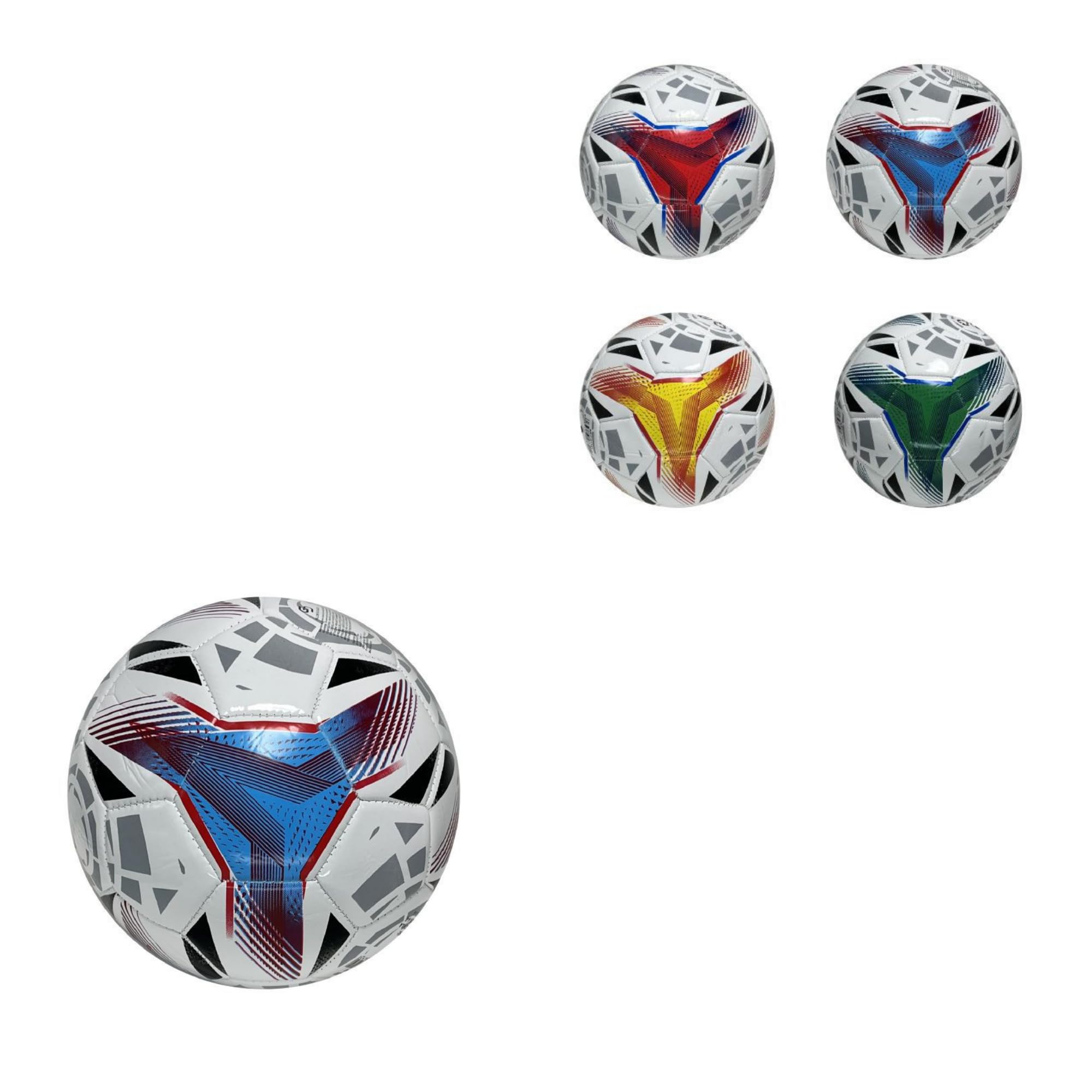 Pallone da Calcio Taglia 5, Cuoio, 22 cm di Diametro, 320 Grammi, Design Geometrico Colorato, 4 Colori Assortiti, per Adulti e Ragazzi dai 12 Anni