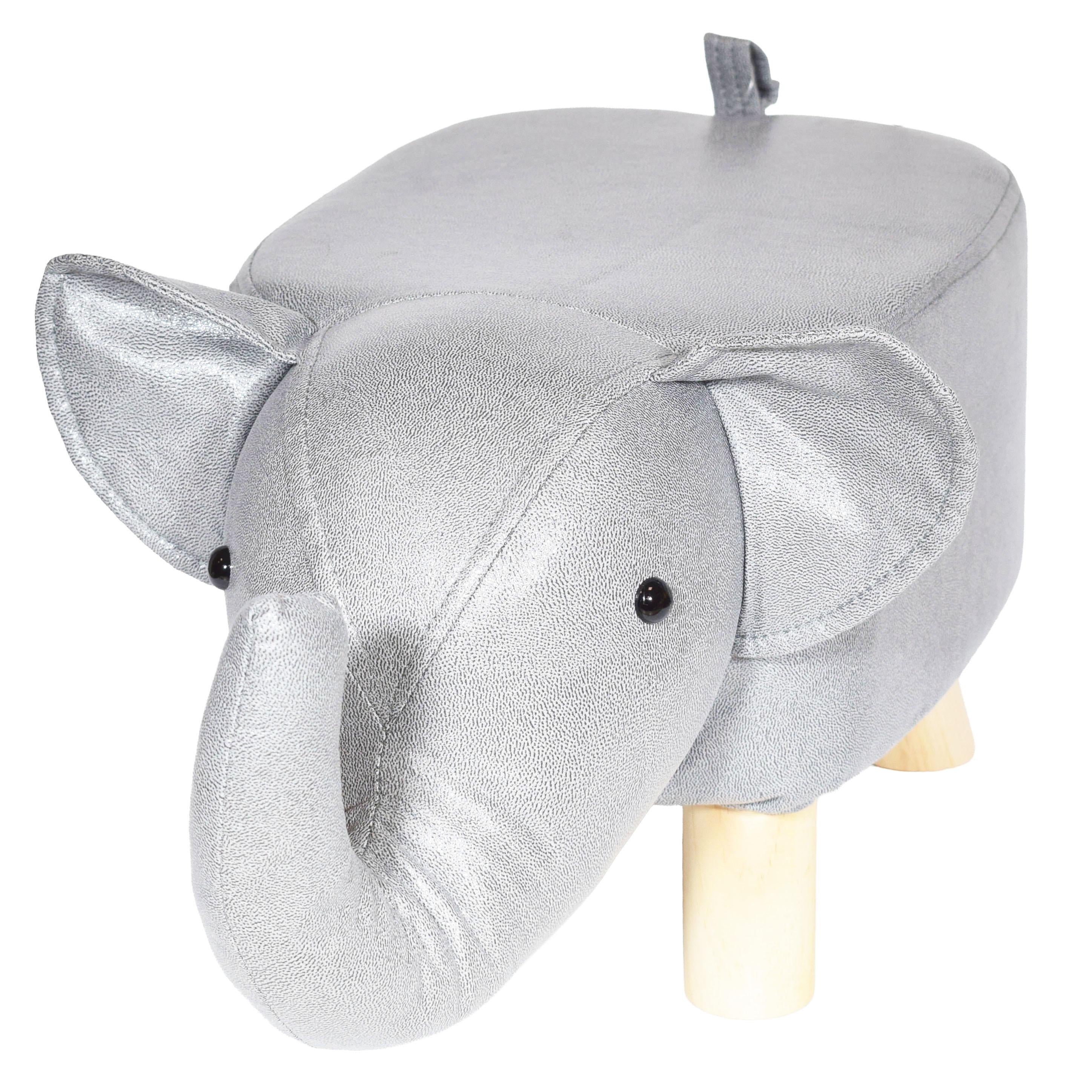 GD LOVES YOUR HOME Pouf Elefante H25 cm con gambe in legno | Sgabello animaletto imbottito, ideale come poggiapiedi e decoro per cameretta o salotto – 52 × 23 × H25 cm – 4 colori: Giallo, Grigio Basalto, Grigio Chiaro, Bianco panna
