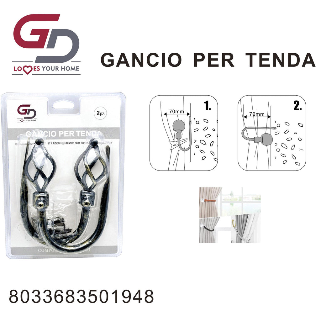 GD LOVES YOUR HOME Set 2 Ganci Decorativi per Tende - Ganci Metallici Premium per Tende, Doccia e Drappeggi - Antiruggine e Resistente