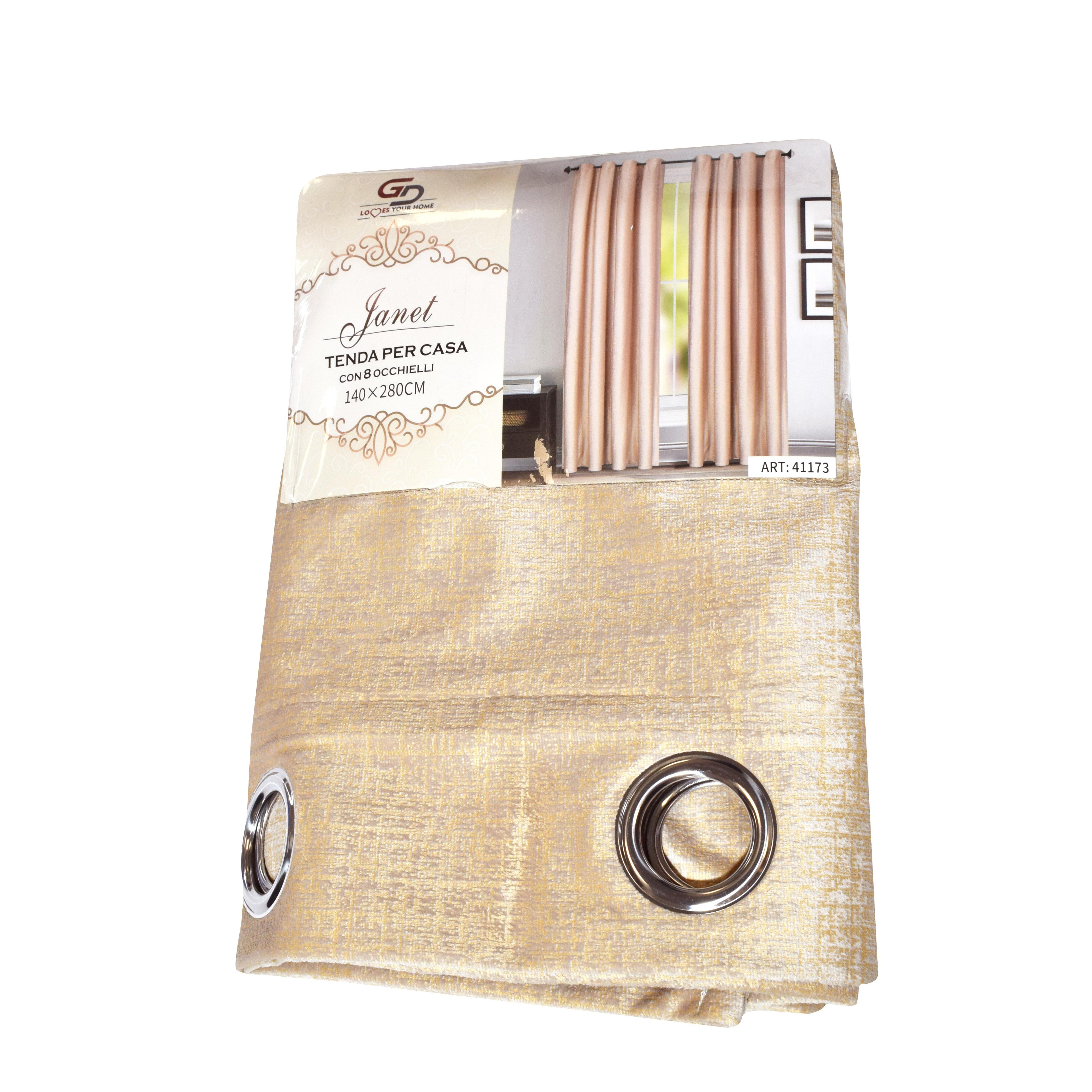 GD LOVES YOUR HOME – Tenda filtrante oscurante JANET in Velluto Pesante con Stampa Oro in Rilievo, Lusso Opaco, con Occhielli in Acciaio Inox, 140x280 cm – 1 Pezzo