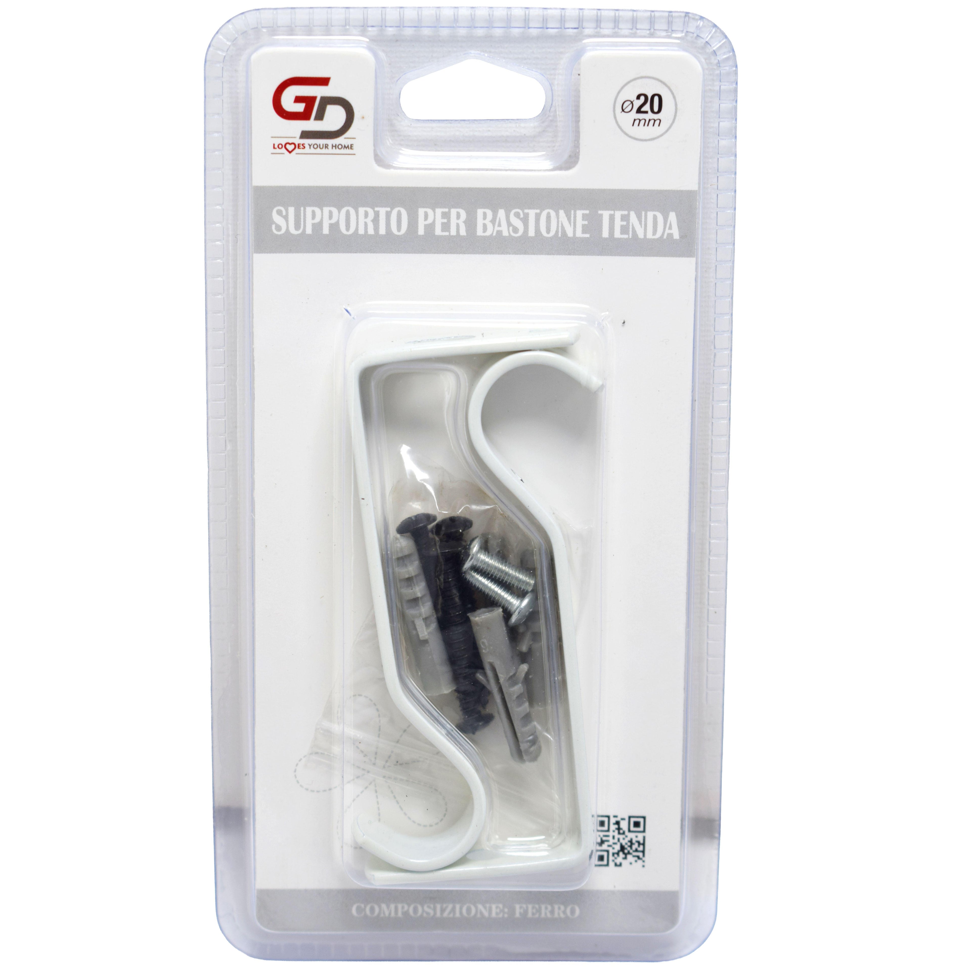 GD LOVES YOUR HOME Supporto per Bastone Tenda in Metallo – Set 2 Pezzi – Staffe da Parete per Asta Ø fino a 20 mm – Fissaggio a Vite – per Cucina e Casa