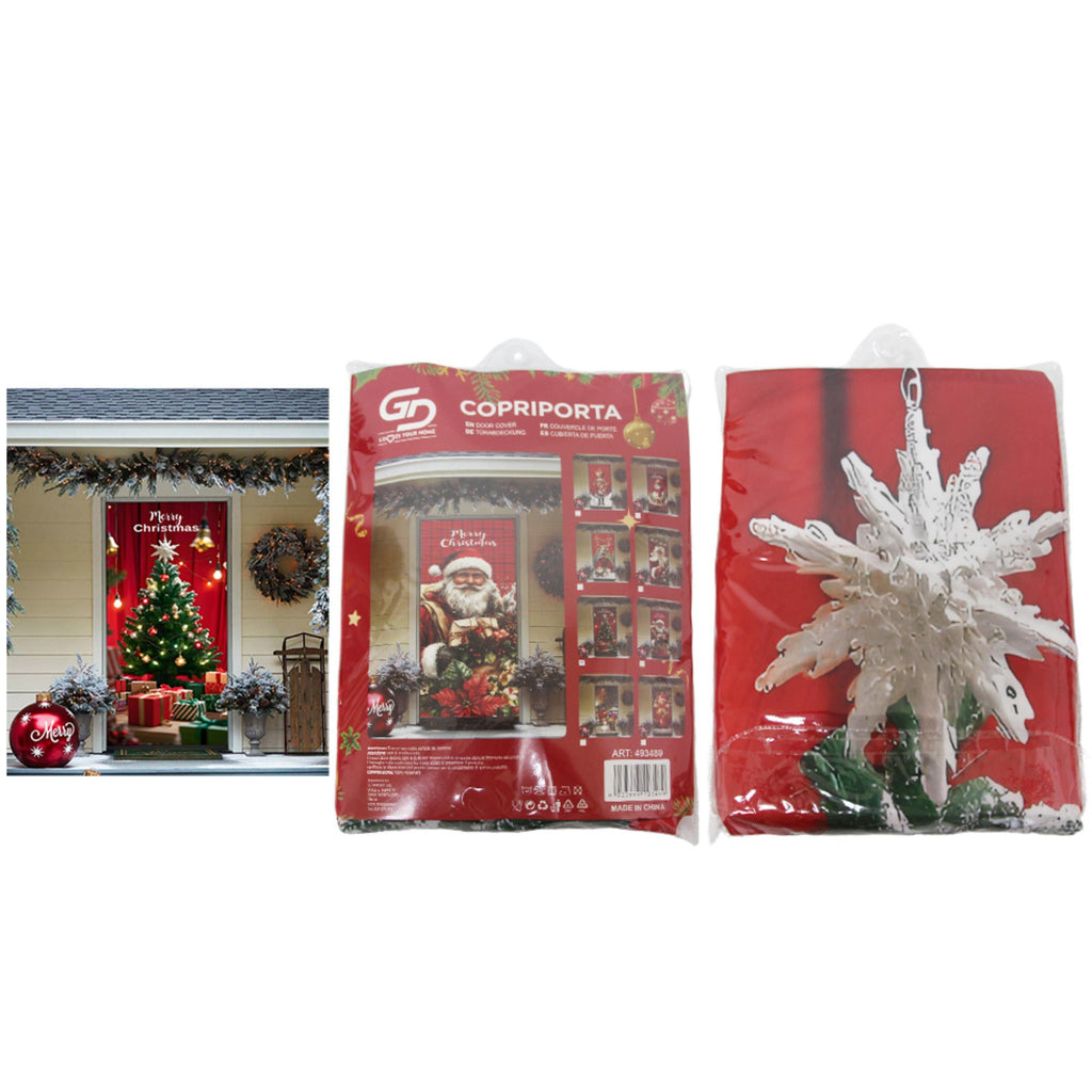 GD LOVES XMAS Copriporta Natalizio Elasticizzato | Decorazione Porta di Natale Facile da Montare, Lavabile e Riutilizzabile | Monti in 10s, atmosfera immediata