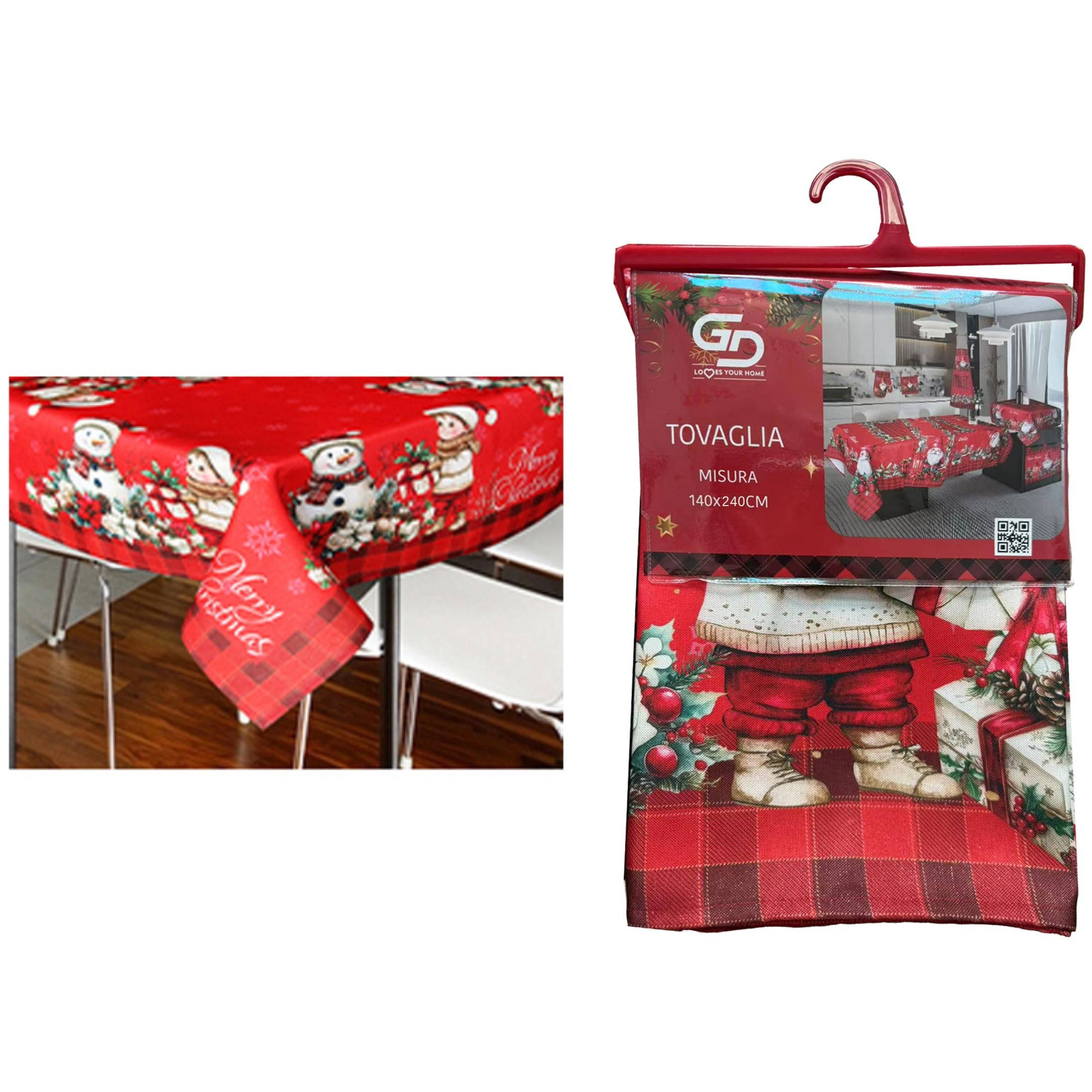 GD LOVES XMAS Tovaglia Natalizia 140×240 cm Decorazione Tavola Festiva in Stile Elegante con Dettagli Oro e Argento