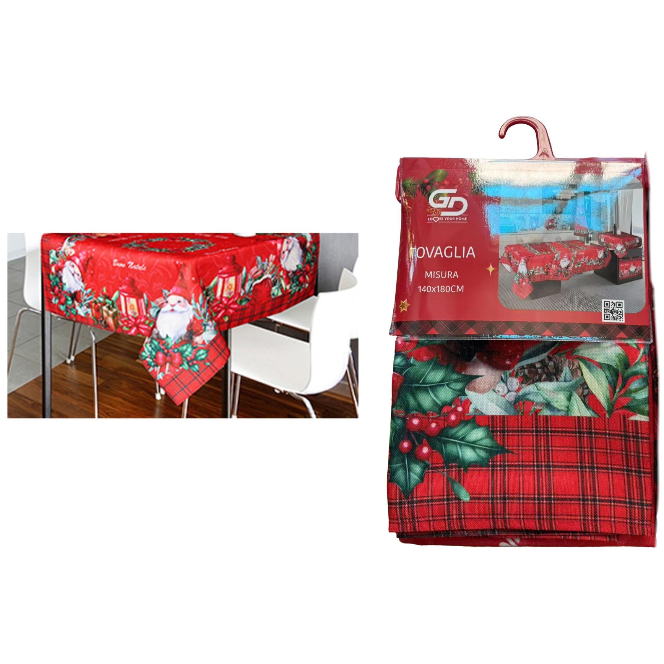 GD LOVES XMAS Tovaglia Natalizia 140X180CM Decorazione Tavola Festiva in Stile Elegante con Dettagli Oro e Argento