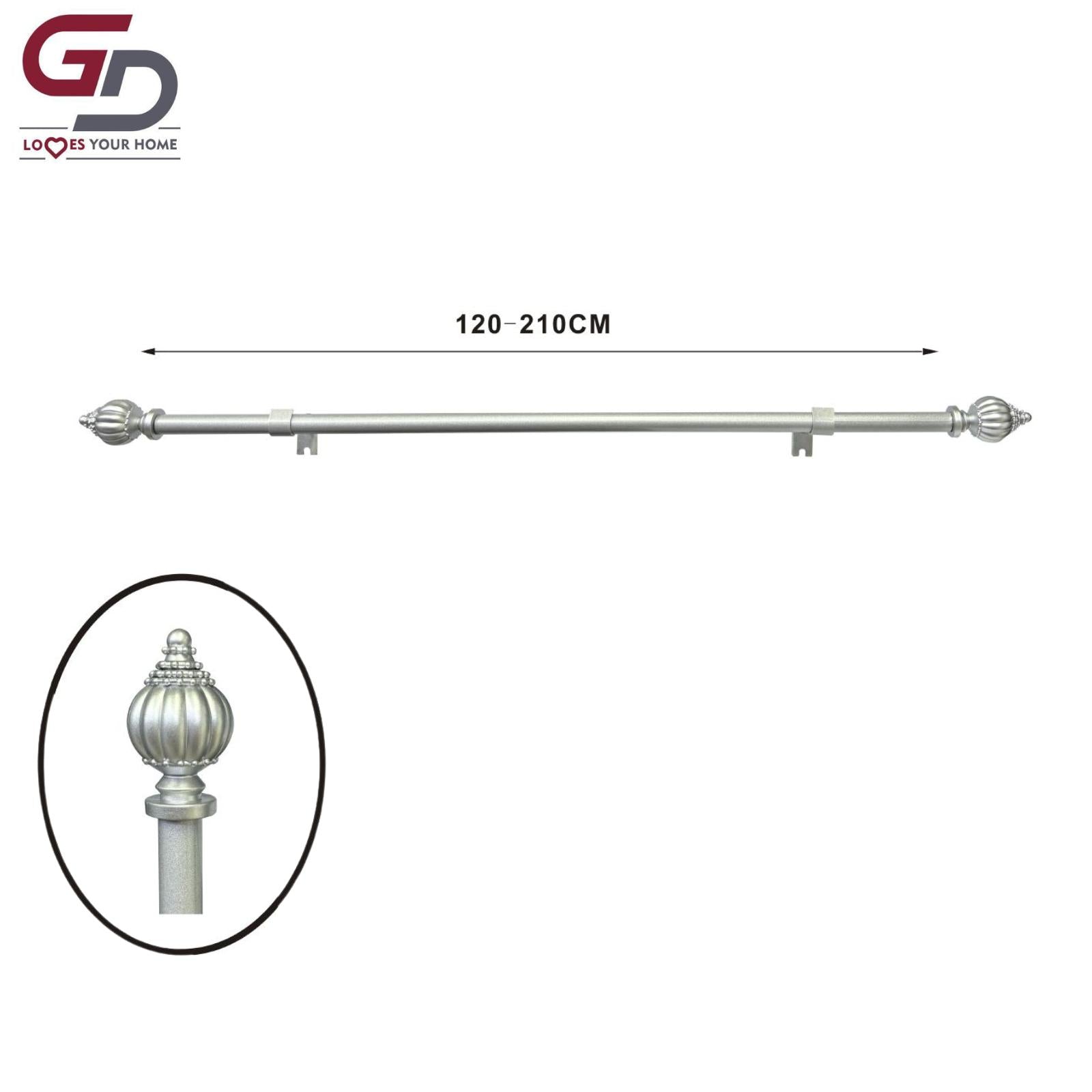 Bastone per tende / asta per tende estendibile in resina e ferro. Da 70-120 cm o 120-210 cm colore oro, argento, bianco o nero