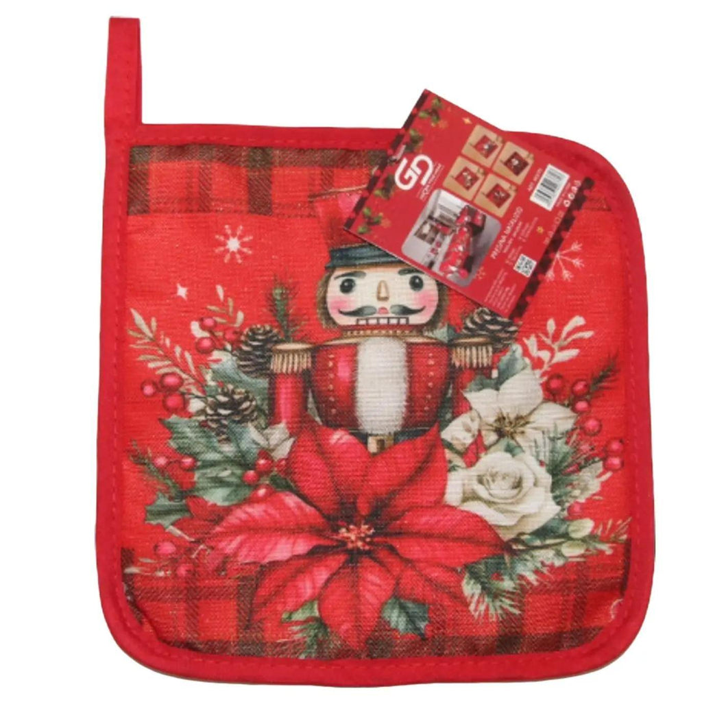 GD LOVES XMAS Presina Natalizia 19×19 cm  Decorazione Cucina Natale – Guanto Termico Quadrato in Tessuto Resistente con Gancio – 4 Fantasie Coordinate