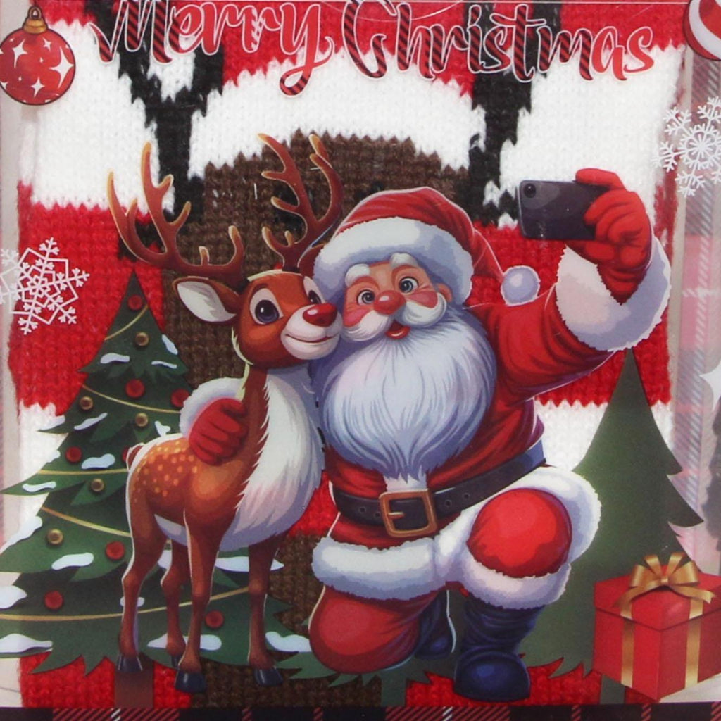 GD LOVES XMAS Set Regalo 2 Calzini Lunghi Natalizi in Scatola Decorata  | Morbidi e Caldi in Maglia – Fantasie Natalizie Babbo Natale & Renna