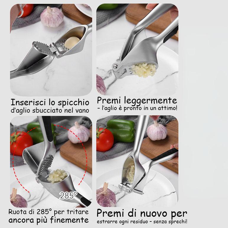 GD LA CUISINE Spremiaglio in Acciaio Inox | Pressa Aglio Manuale Professionale Antiscivolo per Tritare Aglio, Zenzero e Noci