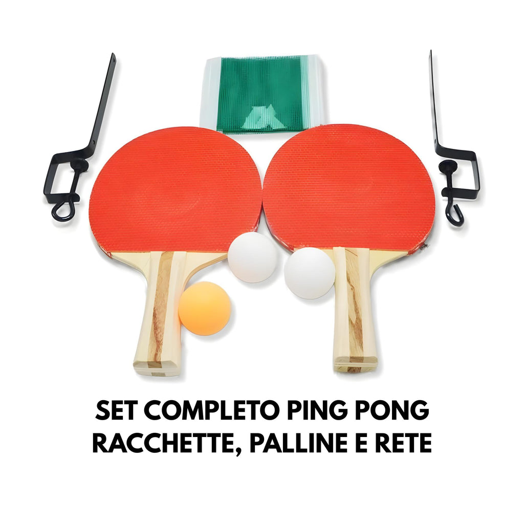 Set Completo Ping Pong con 2 Racchette, 3 Palline e Rete, Kit da Tavolo Tennis con Accessori Completi