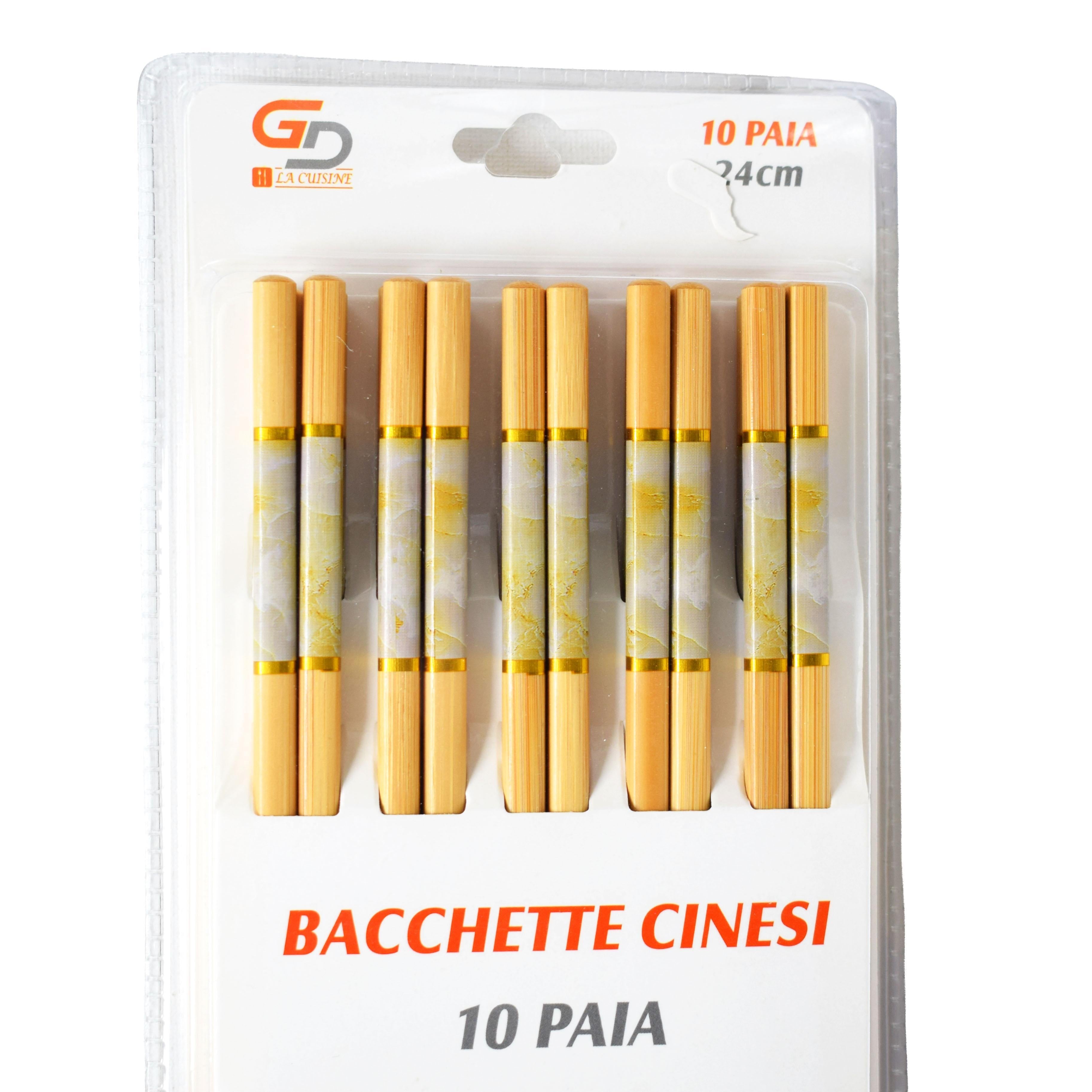 GD LA CUISINE Bacchette Cinesi in Bambù 24 cm Set da 5 o 10 Paia Riutilizzabili | Ecologiche, Antiscivolo, Resistenti, Fantasie Miste | Ideali per Sushi, Noodles, Riso, Ristoranti e Uso Domestico