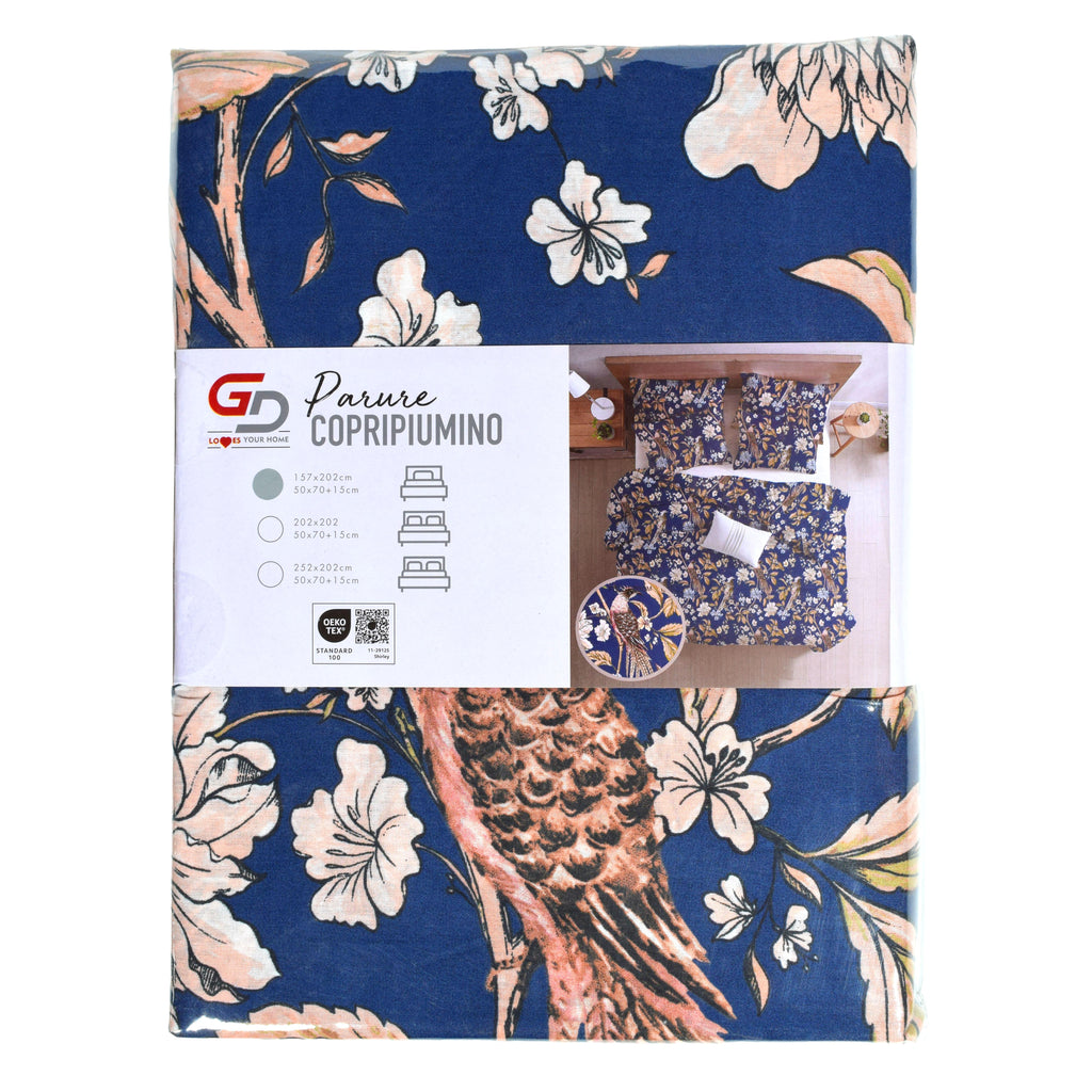 GD LOVES YOUR HOME Linea Parure Copripiumino – Fantasie Notte di Pavone & Fiori d’Autunno – Set 2 o 3 Pezzi con Federe – 3 Misure (Singolo, Piazza e Mezza, Matrimoniale) – Morbido, Traspirante e Facile da Lavare