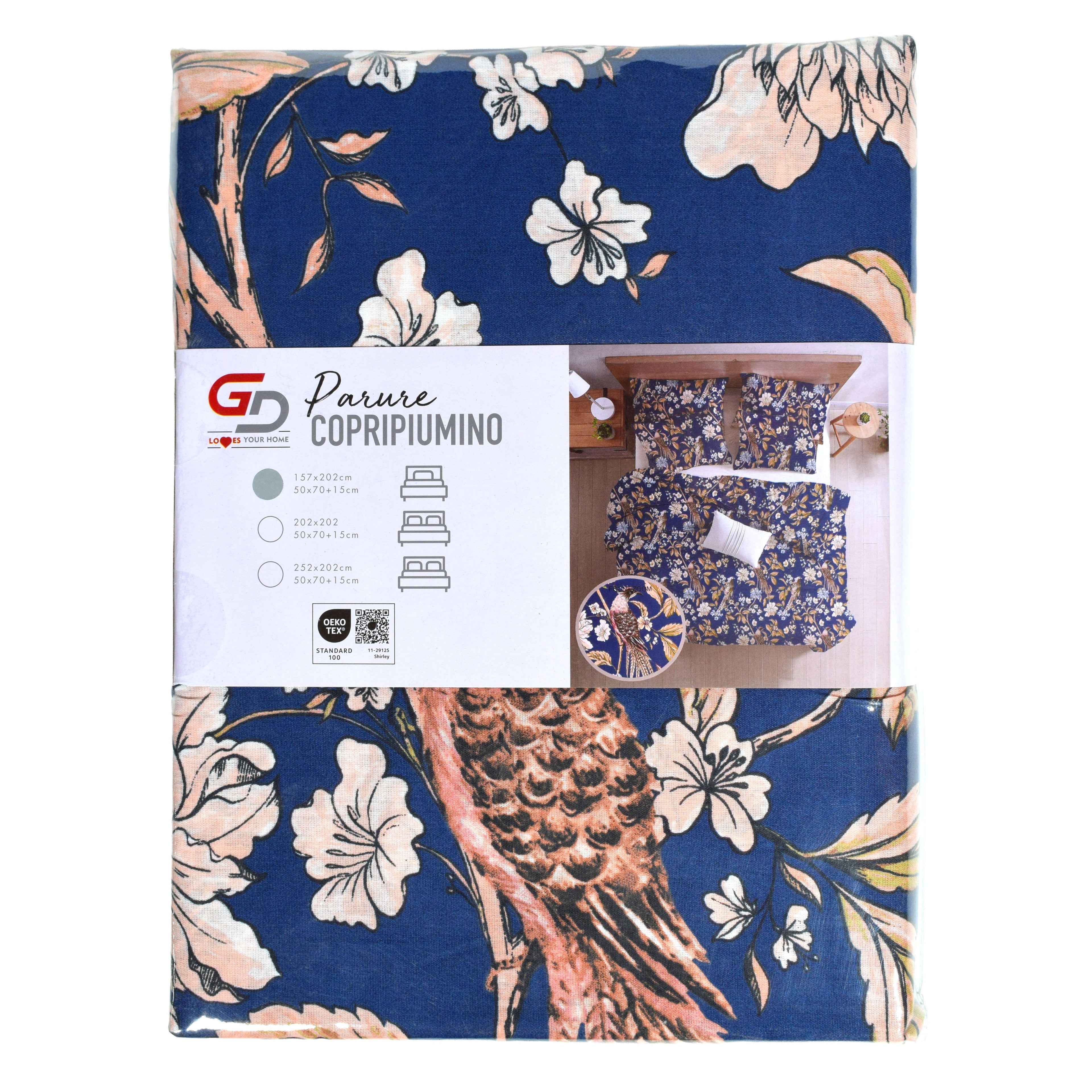 GD LOVES YOUR HOME Linea Parure Copripiumino – Fantasie Notte di Pavone & Fiori d’Autunno – Set 2 o 3 Pezzi con Federe – 3 Misure (Singolo, Piazza e Mezza, Matrimoniale) – Morbido, Traspirante e Facile da Lavare