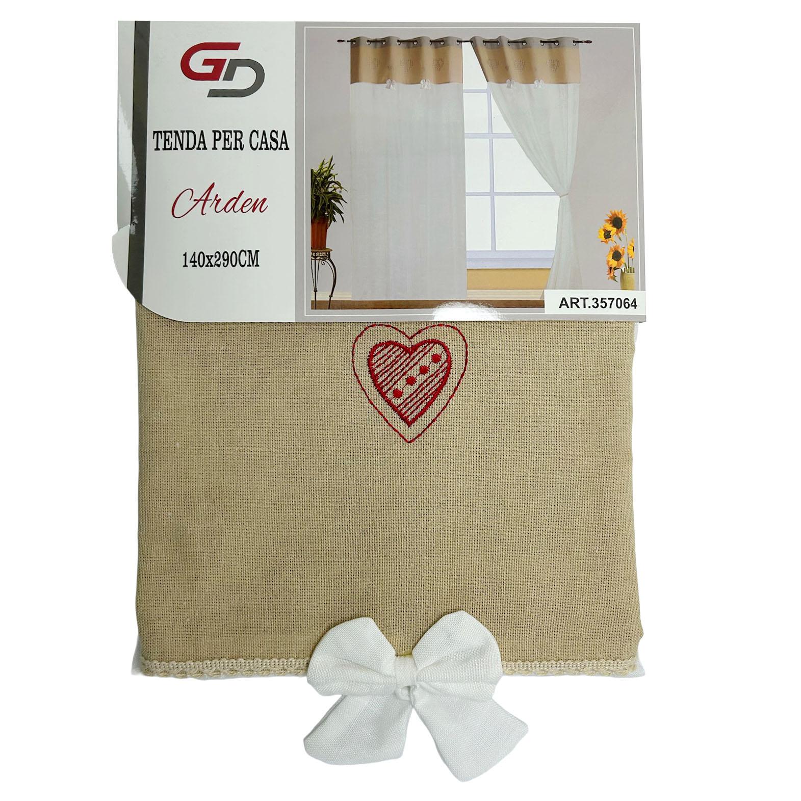 GD LOVES YOUR HOME Tenda da Cucina e Casa ARDEN Effetto Lino Beige e Bianco con Fiocco – Elegante, Luminosa, Pronta all’Uso