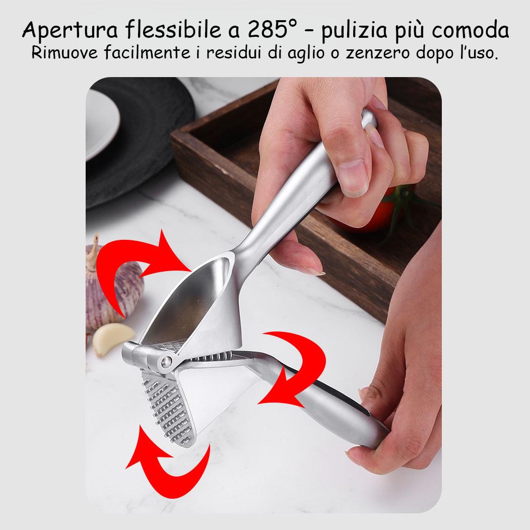 GD LA CUISINE Spremiaglio in Acciaio Inox | Pressa Aglio Manuale Professionale Antiscivolo per Tritare Aglio, Zenzero e Noci