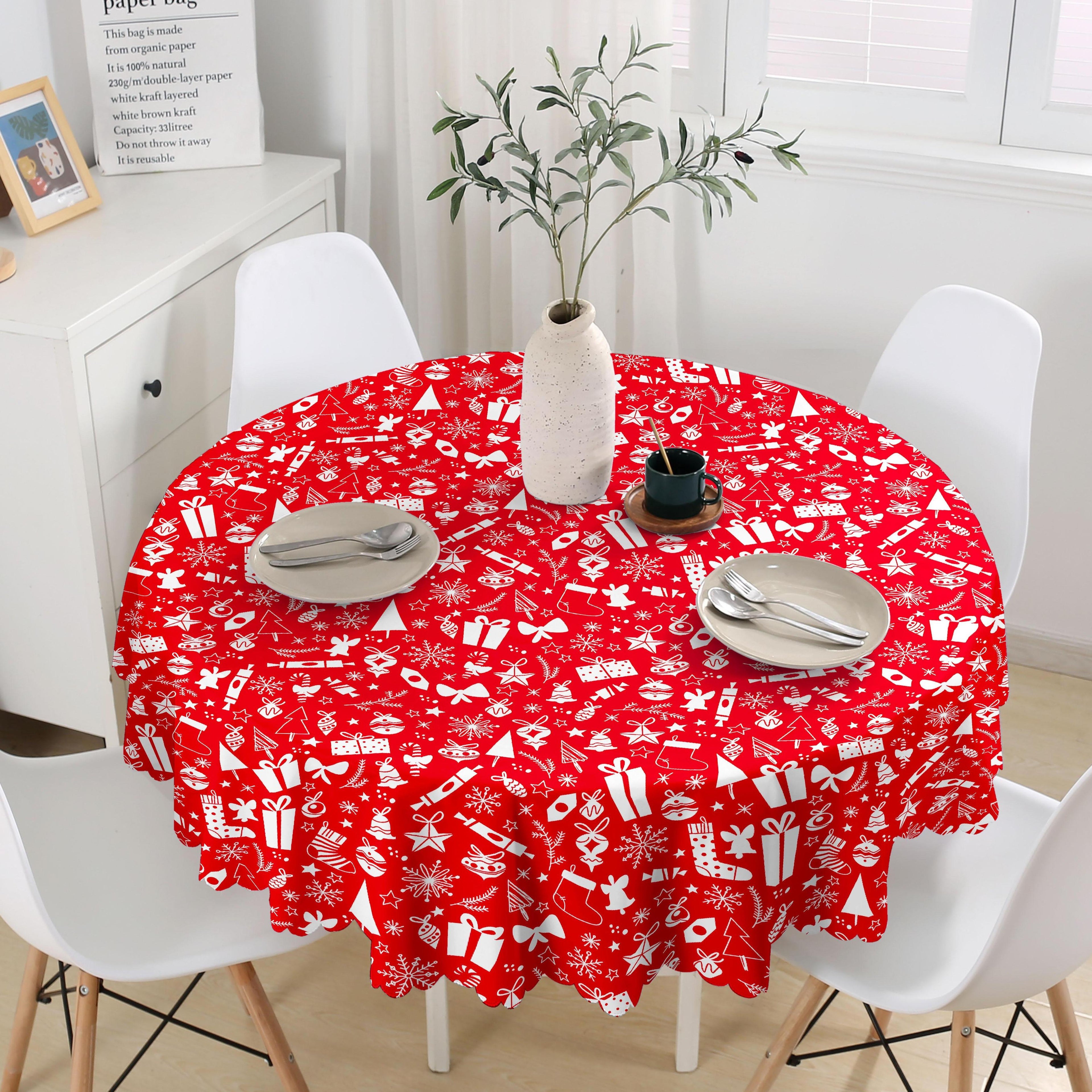 GD LOVES XMAS Tovaglia Natalizia Rotonda Ø140 cm in PVC Premium Antimacchia | Impermeabile, Facile da Pulire, Decorazione Casa Natalizia