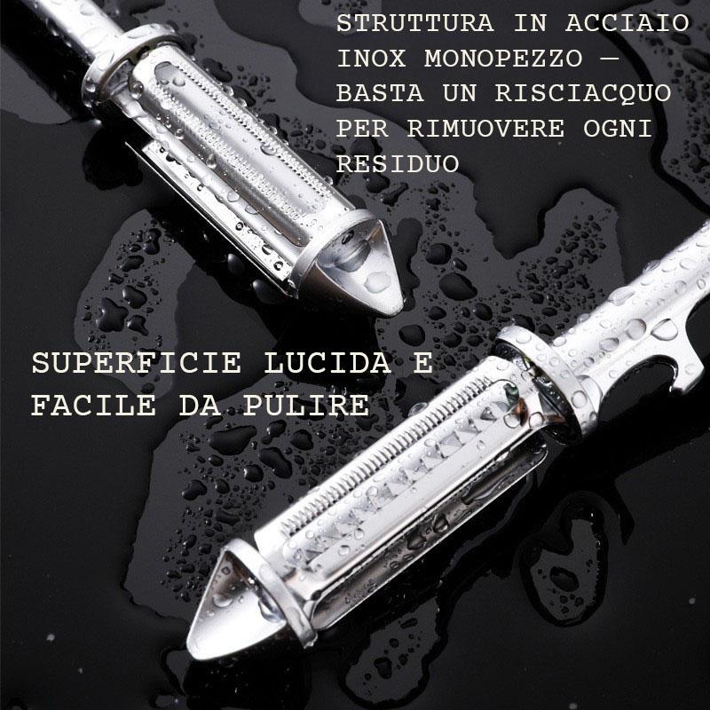 GD LA CUISINE Pelapatate Multifunzionale in Acciaio Inox 3 in 1 | Lama Rotante 304, Design Ergonomico con Apribottiglie e Punta per Germogli