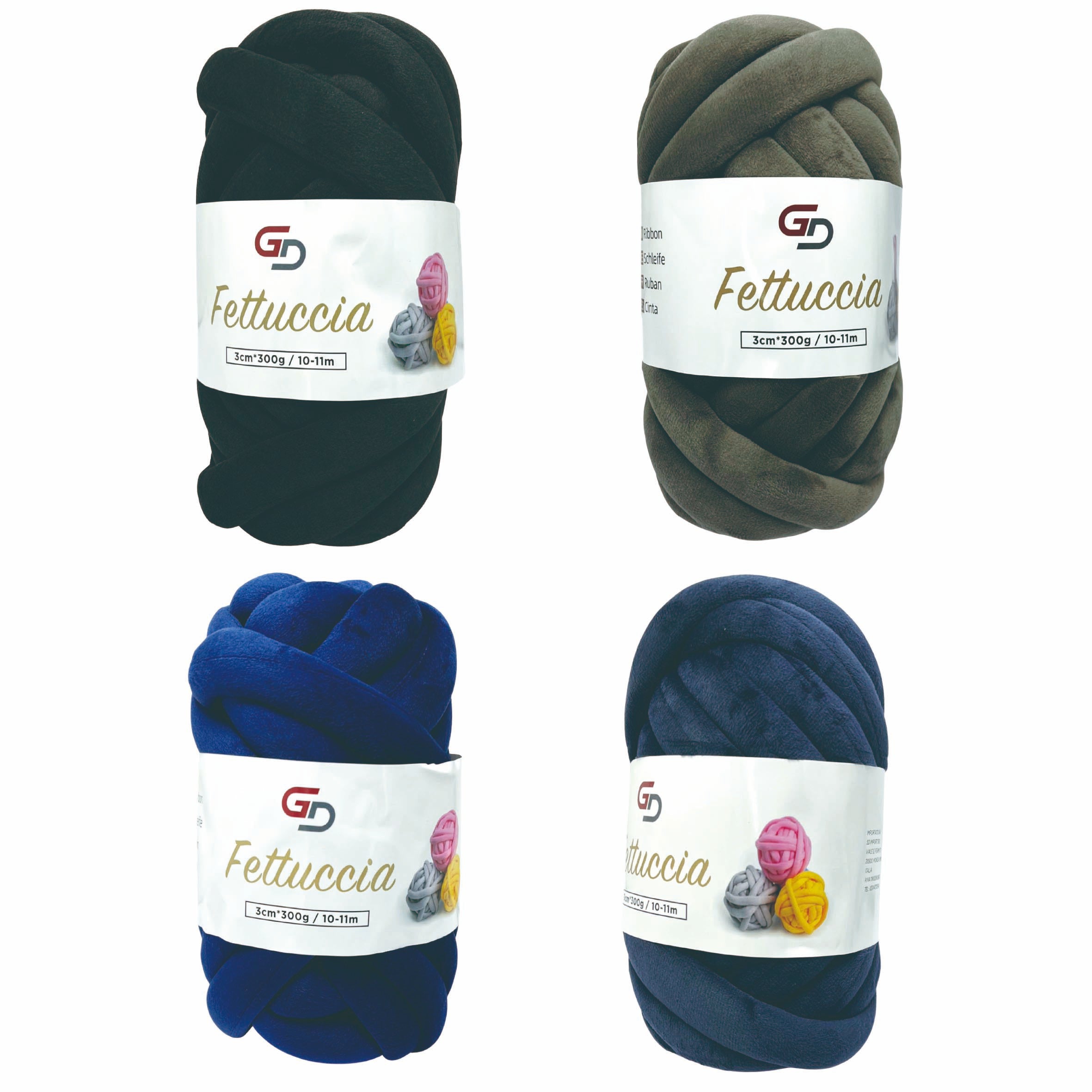 Filato Fettuccia Marshmallow spessa 3 cm – 300 g, 10 - 11 M, 17 colori Filato morbido e facile da lavorare per progetti creativi e cucito