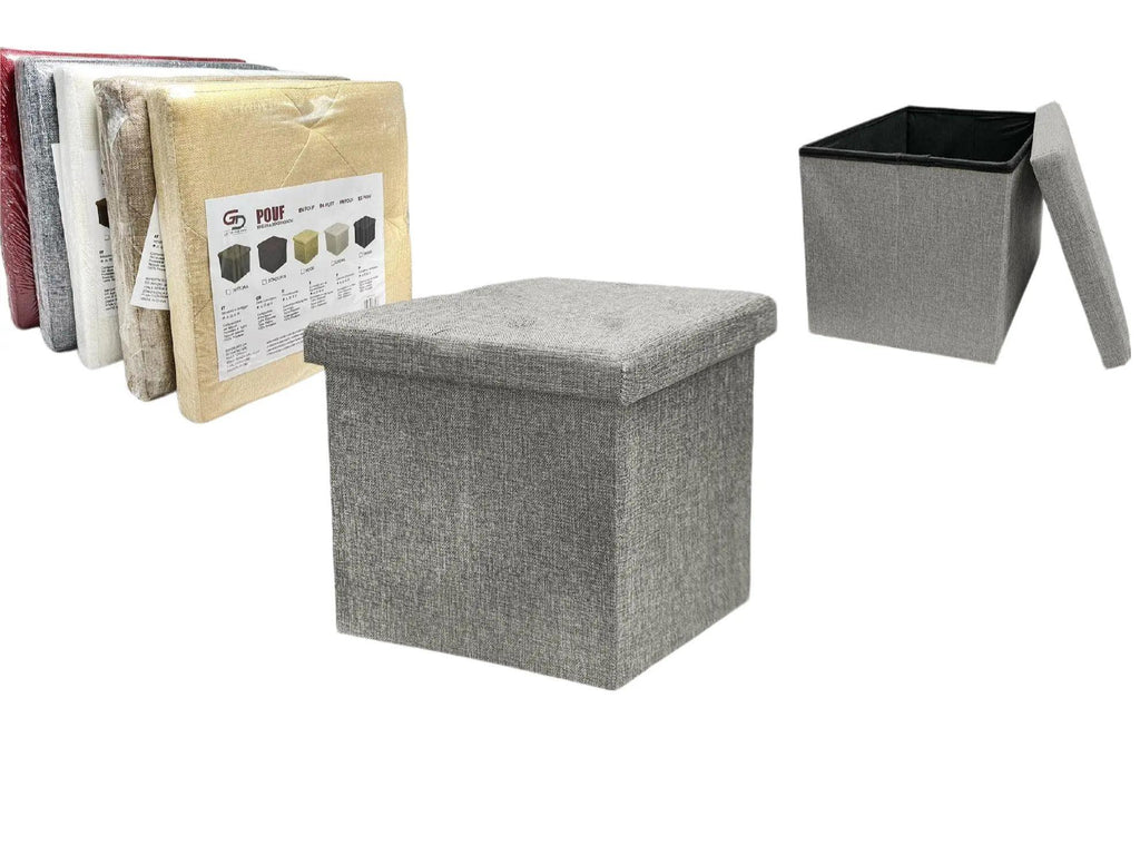 GD LOVES YOUR HOME Pouf e panca contenitore in tessuto linoso – multifunzione, pieghevole, salvaspazio e super resistente