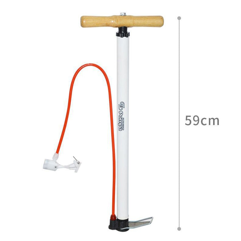 Pompa da Pavimento a Pressione Manuale 59 cm con Manico in Legno – per Bici, Palloni e Gonfiabili