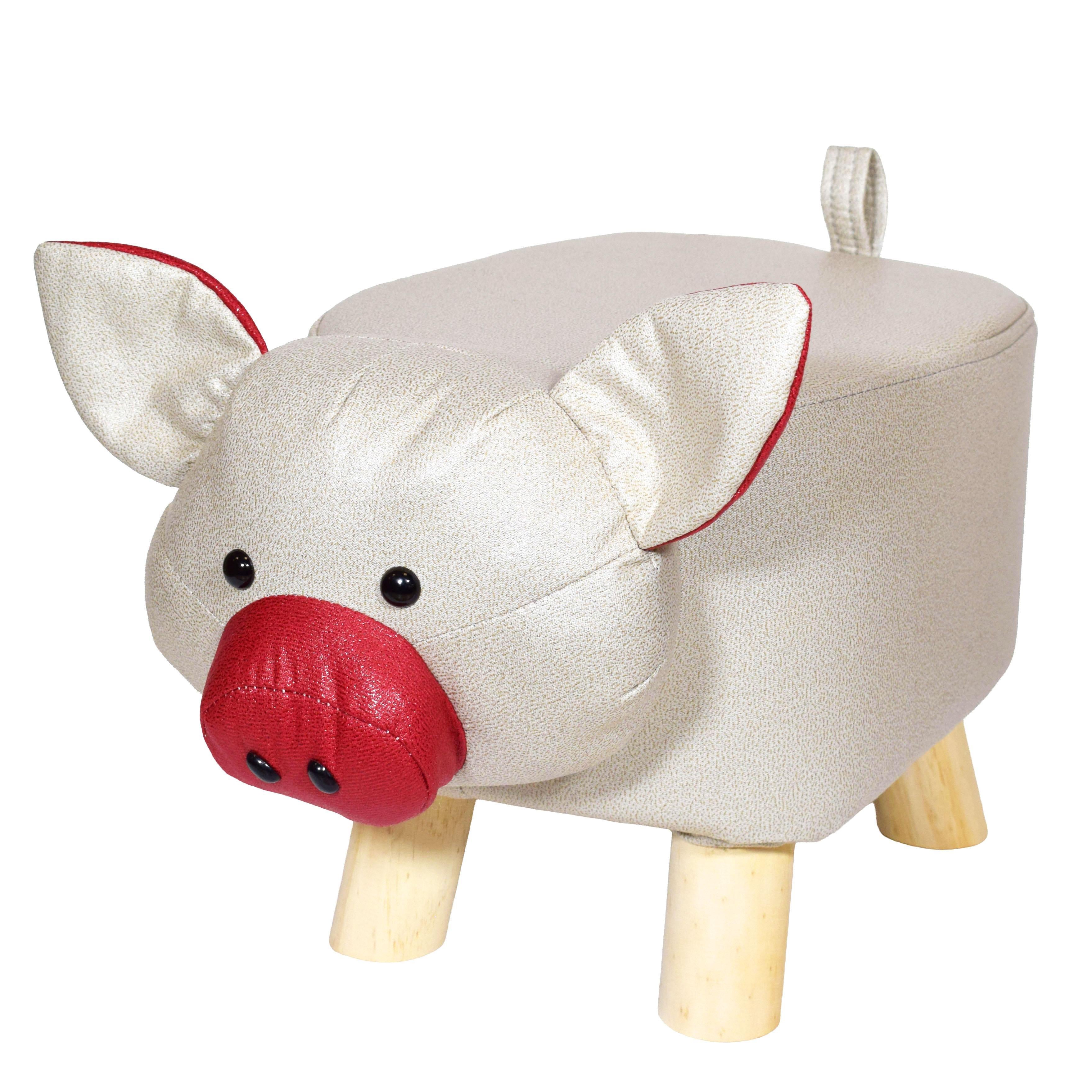 GD LOVES YOUR HOME Pouf Maialino H25 cm con gambe in legno | Sgabello animaletto imbottito, ideale come poggiapiedi e decoro per cameretta o salotto – 39 × 23 × 25 cm – 3 colori: Beige, Grigio, Giallo