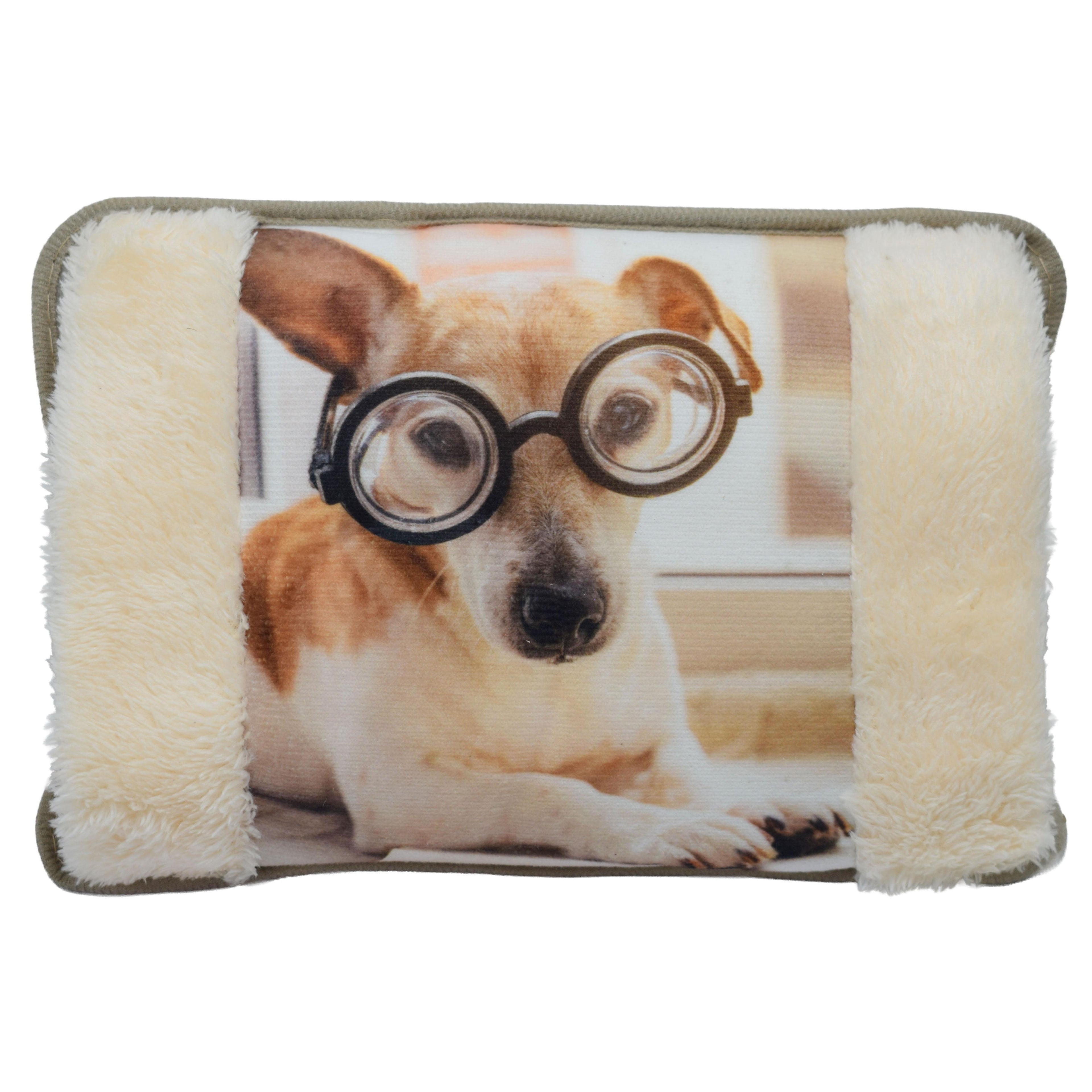 Cane Intellettuale Borsa Acqua Calda Elettrica Morbida con Stampa Cane con Occhiali che Legge – Ricaricabile, Portatile, per Mani e Piedi, Ideale per Relax e Regalo