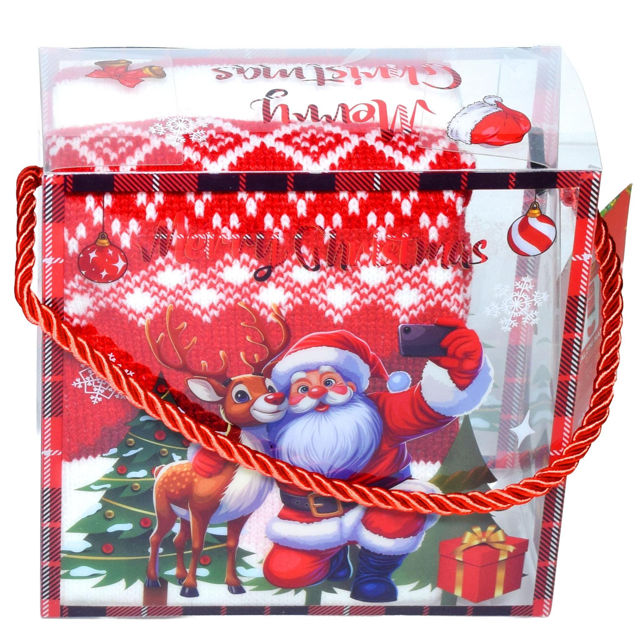 GD LOVES XMAS Set Regalo 2 Calzini Lunghi Natalizi in Scatola Decorata  | Morbidi e Caldi in Maglia – Fantasie Natalizie Babbo Natale & Renna