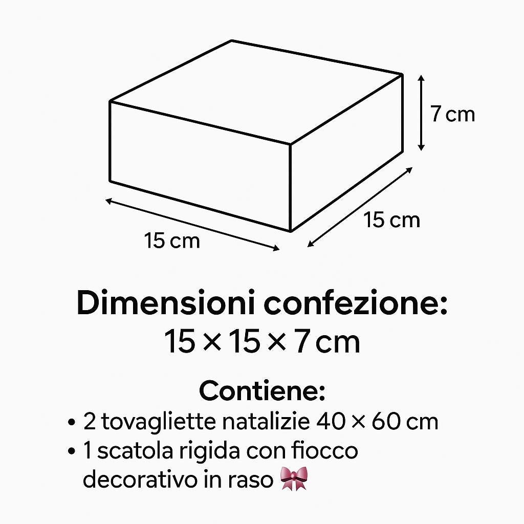 GD LOVES XMAS Set Regalo Natalizio in Scatola con Fiocco Tovaglietta 40*60CM in cotone Elegante per Tavola di Natale – 4 Varianti Buone Feste / Merry Christmas / Happy Christmas – Idea Regalo Pronta