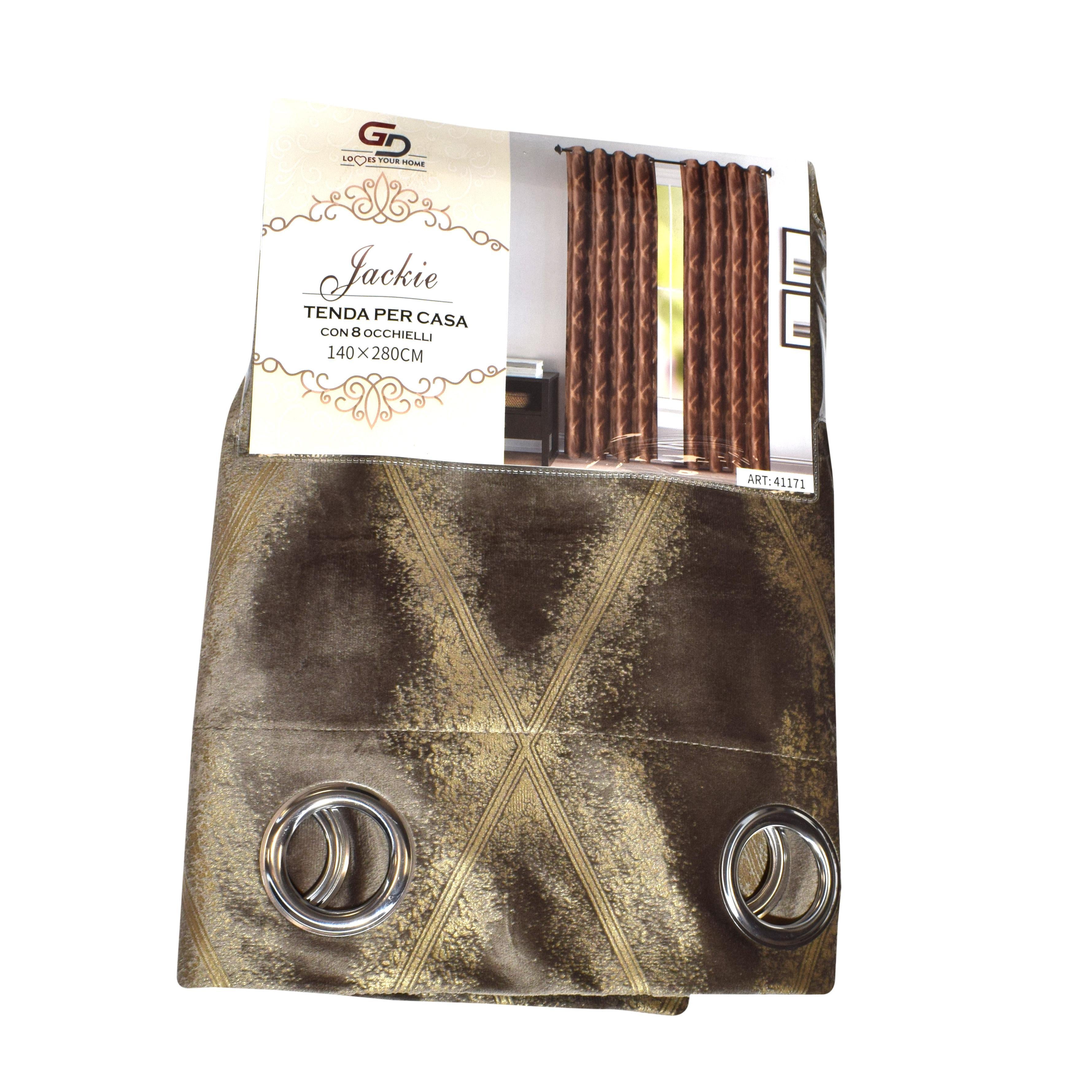 GD LOVES YOUR HOME – Tenda filtrante oscurante JANET in Velluto Pesante con Stampa Oro in Rilievo, Lusso Opaco, con Occhielli in Acciaio Inox, 140x280 cm – 1 Pezzo