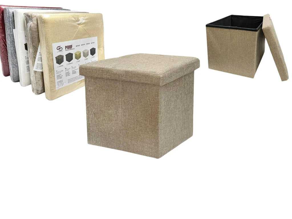 GD LOVES YOUR HOME Pouf e panca contenitore in tessuto linoso – multifunzione, pieghevole, salvaspazio e super resistente