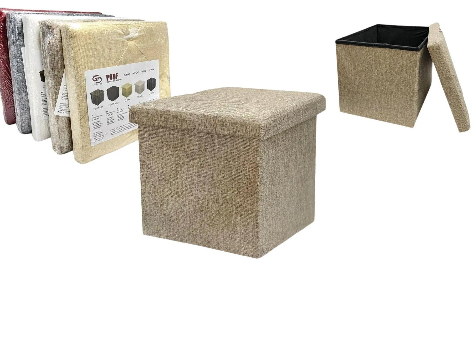 GD LOVES YOUR HOME Pouf e panca contenitore in tessuto linoso – multifunzione, pieghevole, salvaspazio e super resistente