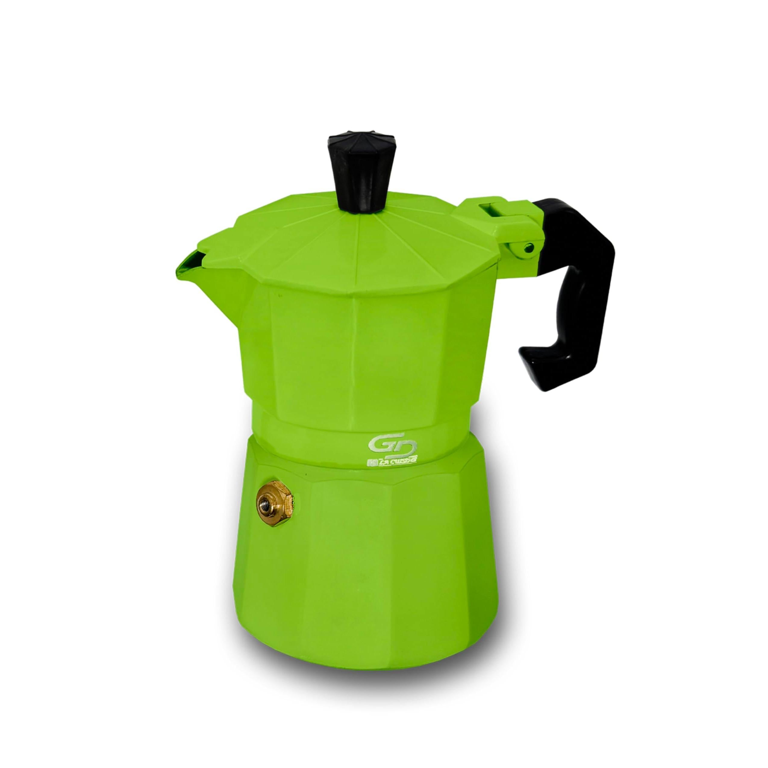 GD LOVES YOUR HOME Caffettiera Moka in alluminio 1–6 tazze | valvola di sicurezza, manico antiscottatura | per fornelli gas/elettrico/vetroceramica (no induzione) – 5 colori