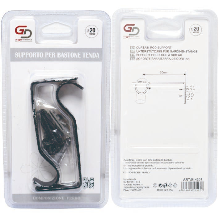 GD LOVES YOUR HOME Supporto per Bastone Tenda in Metallo – Set 2 Pezzi – Staffe da Parete per Asta Ø fino a 20 mm – Fissaggio a Vite – per Cucina e Casa