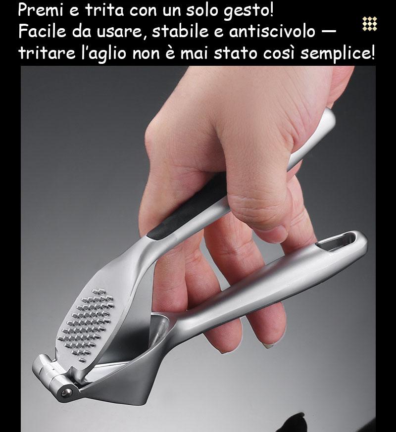 GD LA CUISINE Spremiaglio in Acciaio Inox | Pressa Aglio Manuale Professionale Antiscivolo per Tritare Aglio, Zenzero e Noci