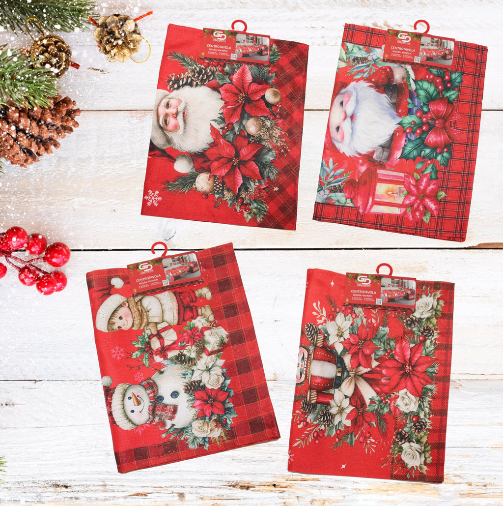 GD LOVES XMAS Runner Natalizio 40x140 cm con Filo Dorato e Argentato Decorazione Tavola Rossa Stile Elegante per le Feste in Poliestere di Alta Qualità