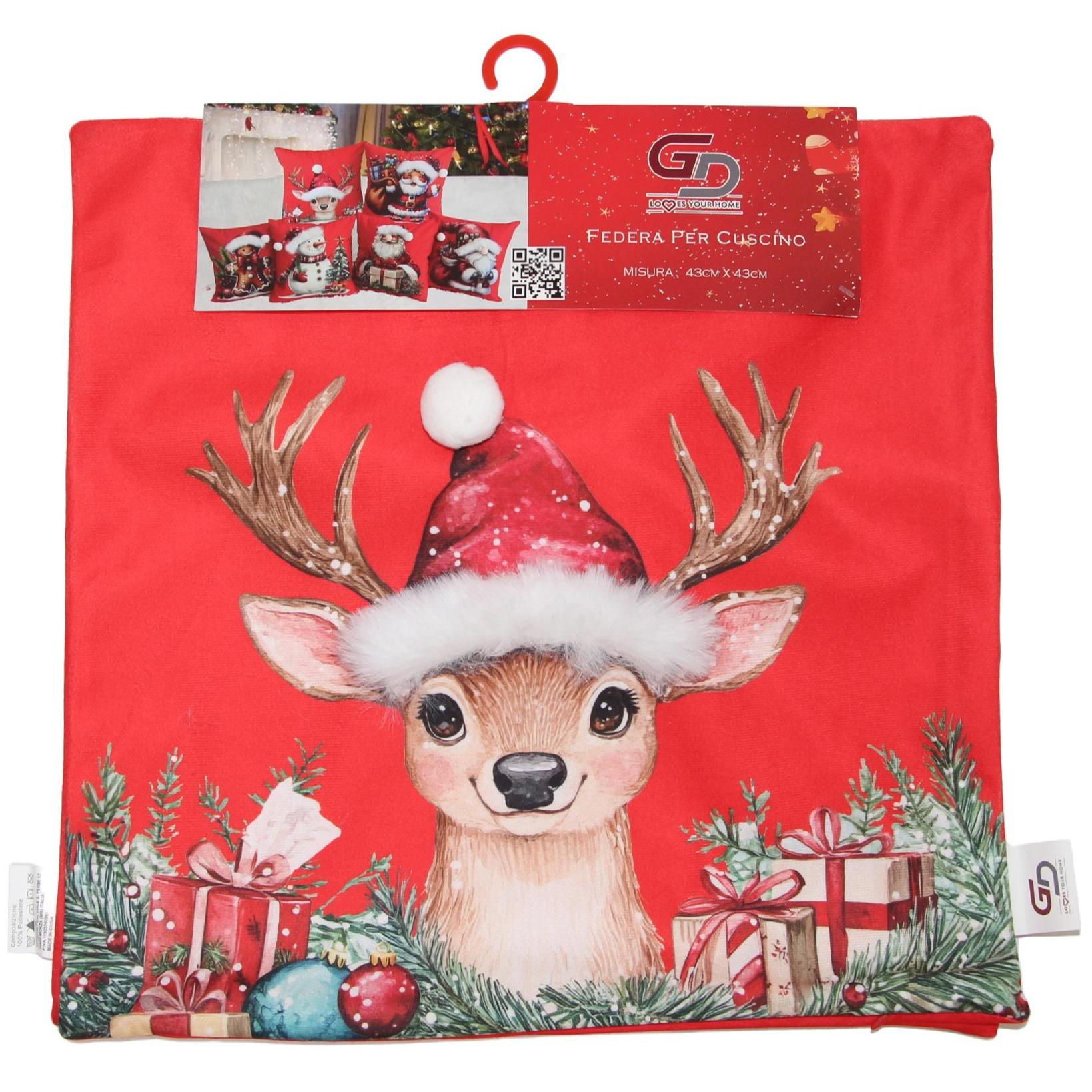 GD LOVES XMAS Set 2 Copricuscino Natalizio 3D 43×43 cm Federe Morbide per Divano o Letto 12 Fantasie Natalizie con Babbo Natale e Regali