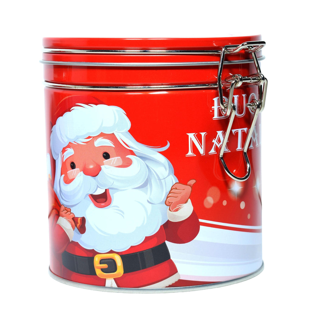 GD LOVES XMAS Mini Set Regalo Natalizio Ø11×12 cm con 4 Tovagliette in Microfibra – Scatola di Latta Decorata (4 Fantasie) – Idea Regalo Pronta e Riutilizzabile per Natale