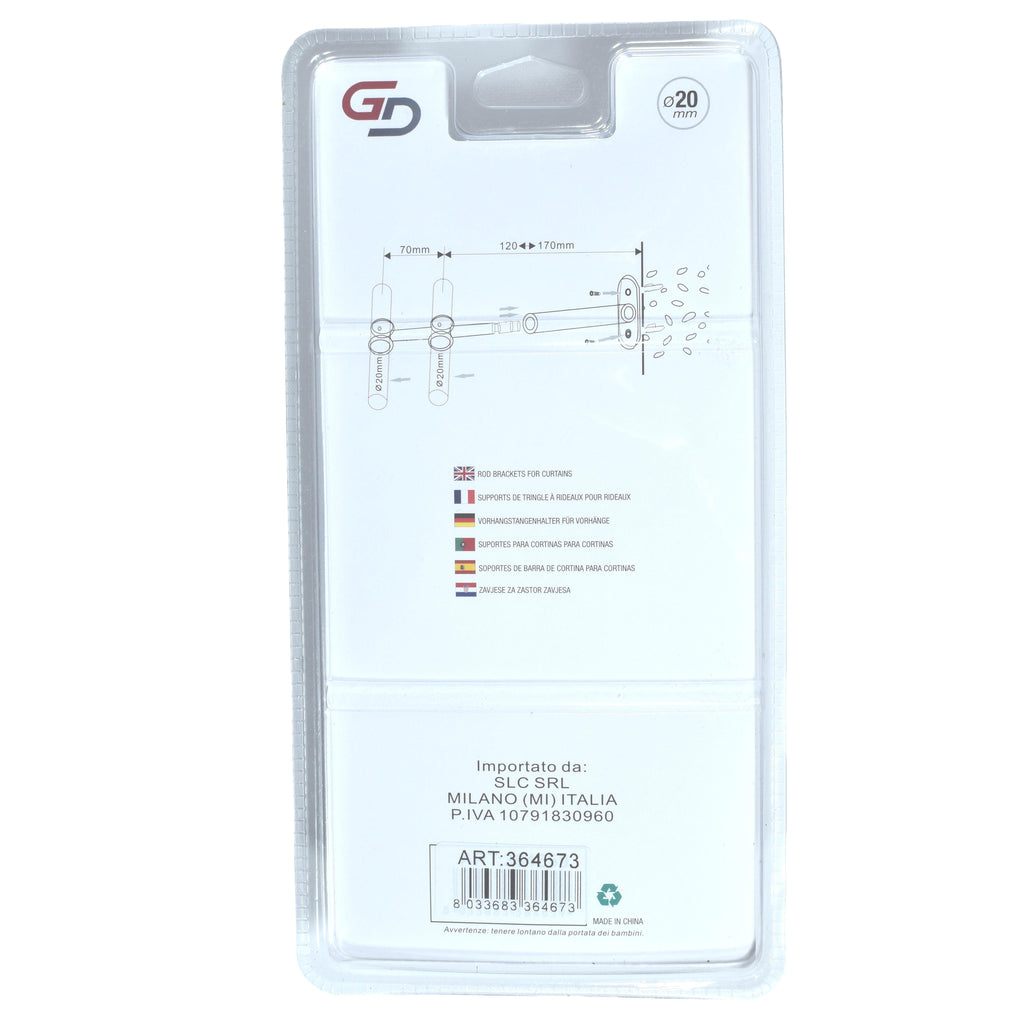 GD LOVES YOUR HOME Staffa Doppia Telescopica Allungabile Ø20 mm per Bastone Tenda | Supporto Regolabile in Metallo Set 2 Pezzi con Viti e Tasselli Inclusi