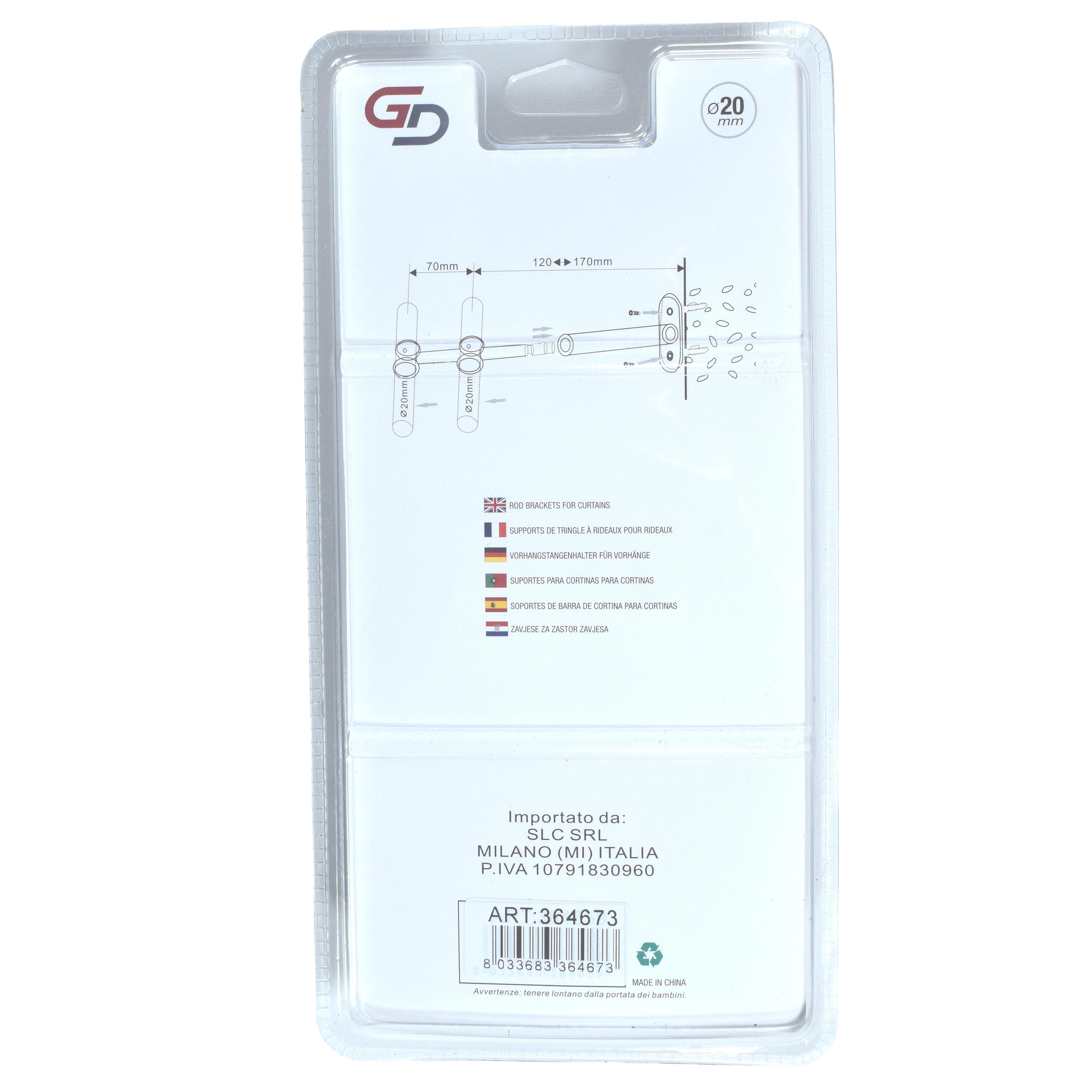 GD LOVES YOUR HOME Staffa Doppia Telescopica Allungabile Ø20 mm per Bastone Tenda | Supporto Regolabile in Metallo Set 2 Pezzi con Viti e Tasselli Inclusi