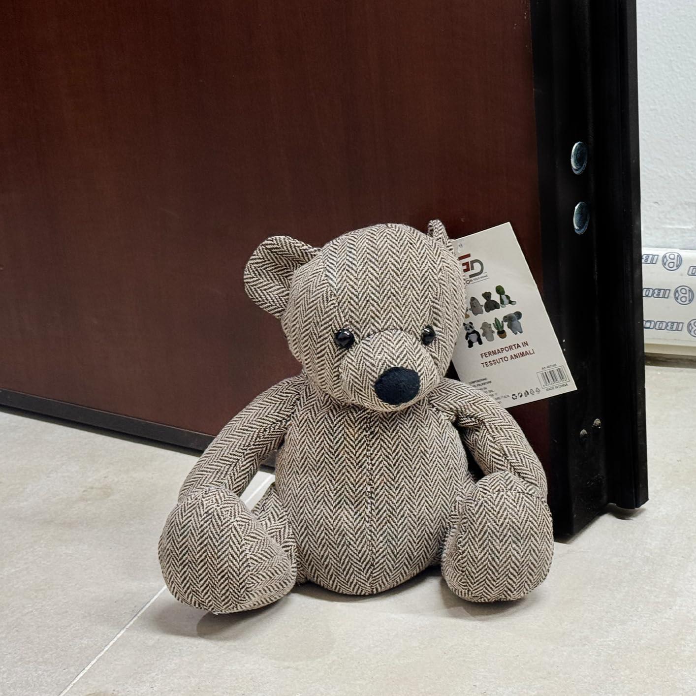 GD LOVES YOUR HOME Fermaporta decorativo appesantito H 25 cm – 8 Modelli (Ariete, Ippopotamo, Riccio, Cactus, Gallina, Dinosauro, Orsetto, Panda) – Tessuto bouclé/tweed/peluche con base morbida antigraffio – Fermaporta decorativo anti-spifferi per interni