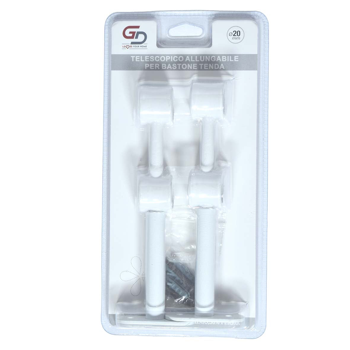 GD LOVES YOUR HOME Staffa Doppia Telescopica Allungabile Ø20 mm per Bastone Tenda | Supporto Regolabile in Metallo Set 2 Pezzi con Viti e Tasselli Inclusi